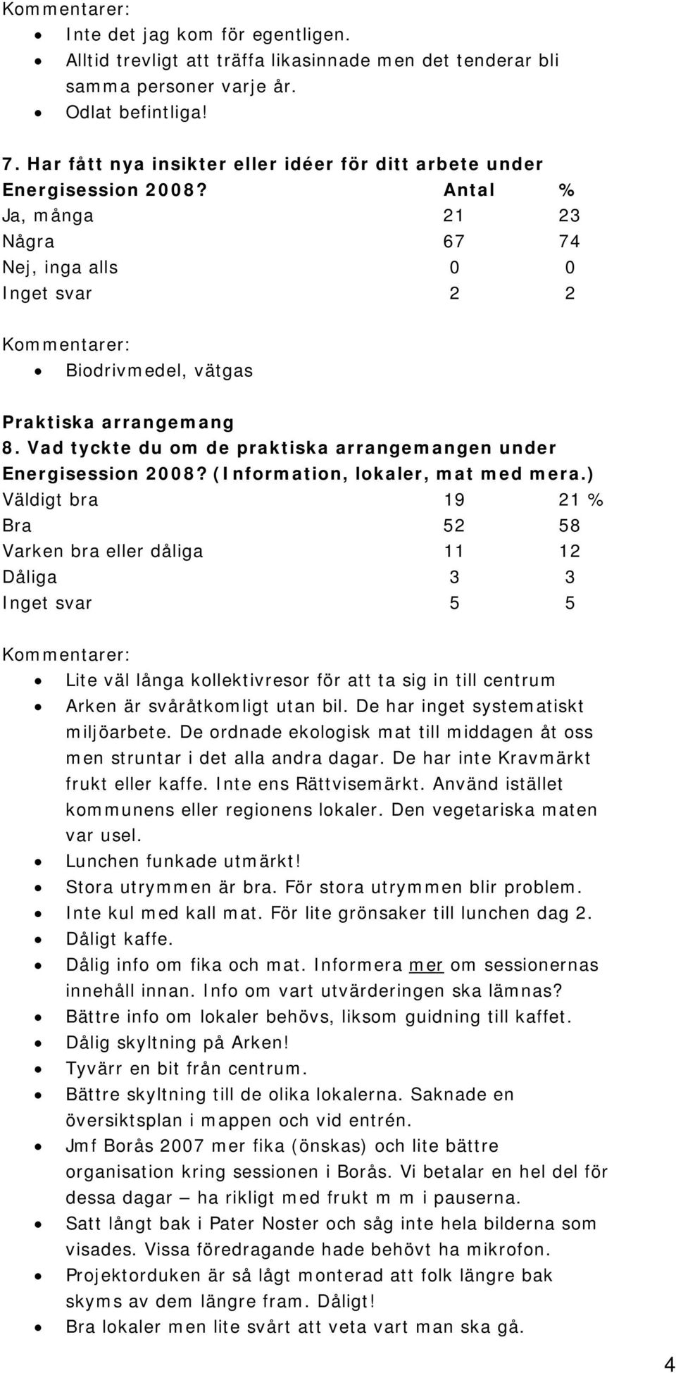 Vad tyckte du om de praktiska arrangemangen under Energisession 2008? (Information, lokaler, mat med mera.