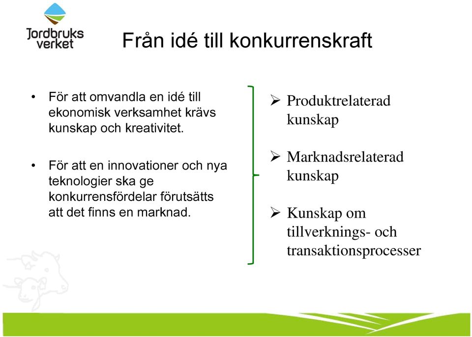 För att en innovationer och nya teknologier ska ge konkurrensfördelar förutsätts