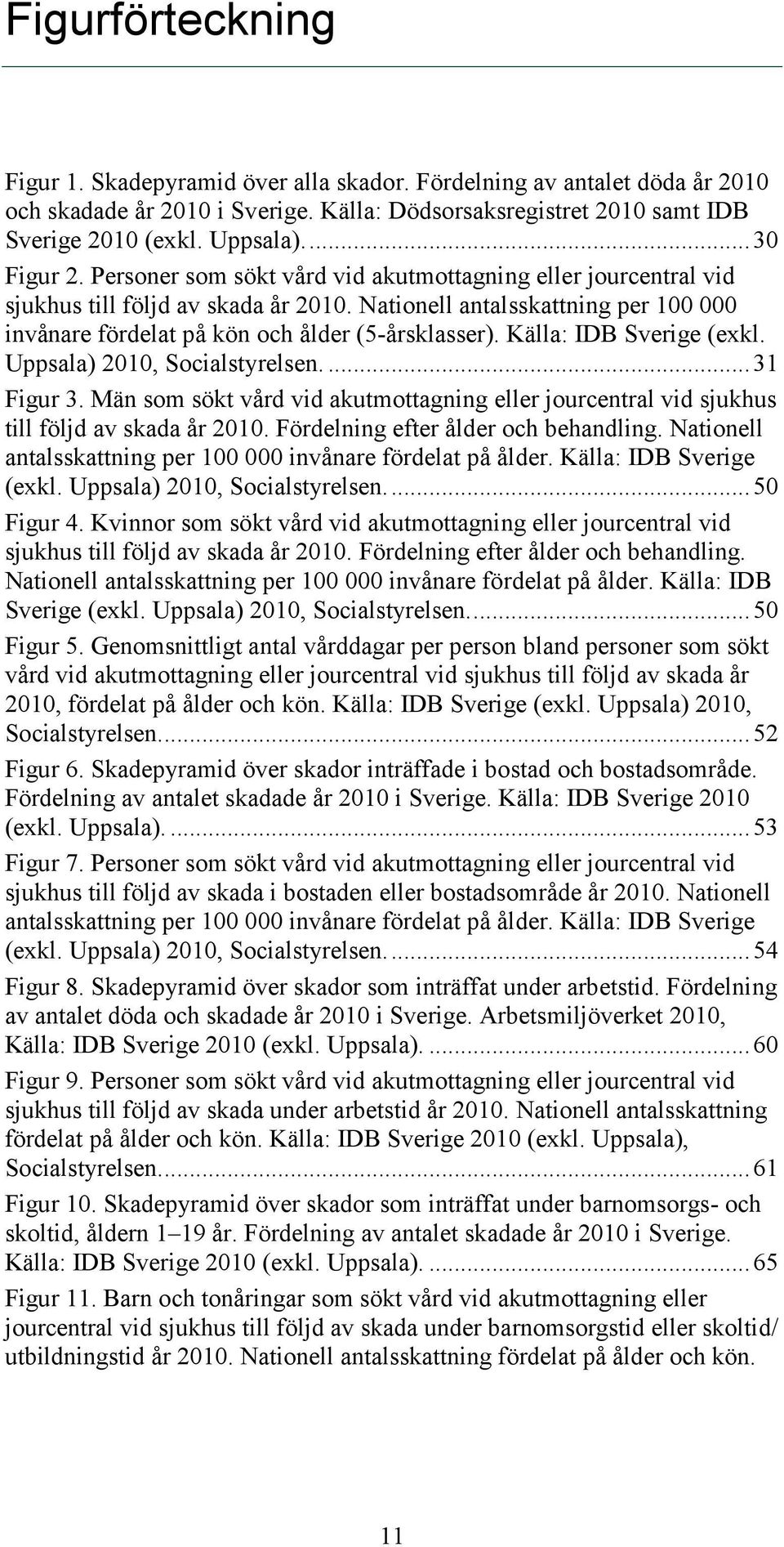 Nationell antalsskattning per 100 000 invånare fördelat på kön och ålder (5-årsklasser). Källa: IDB Sverige (exkl. Uppsala) 2010, Socialstyrelsen.... 31 Figur 3.