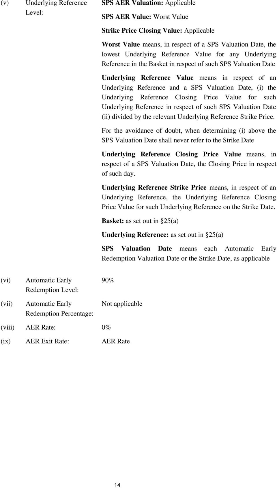 Date, (i) the Underlying Reference Closing Price Value for such Underlying Reference in respect of such SPS Valuation Date (ii) divided by the relevant Underlying Reference Strike Price.
