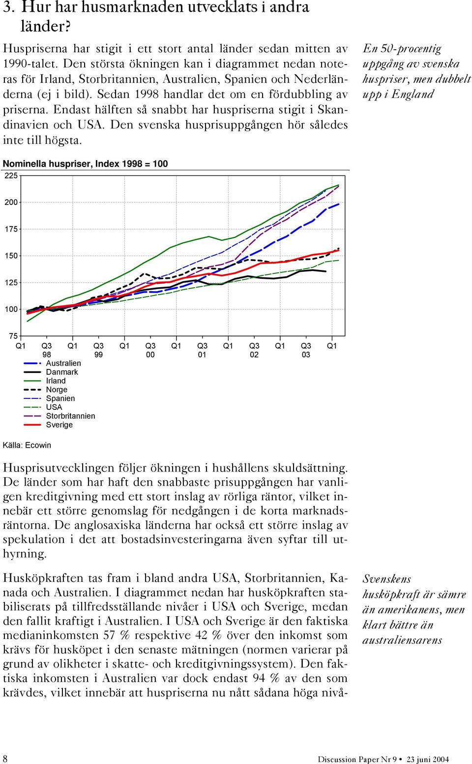 Endast hälften så snabbt har huspriserna stigit i Skandinavien och USA. Den svenska husprisuppgången hör således inte till högsta.