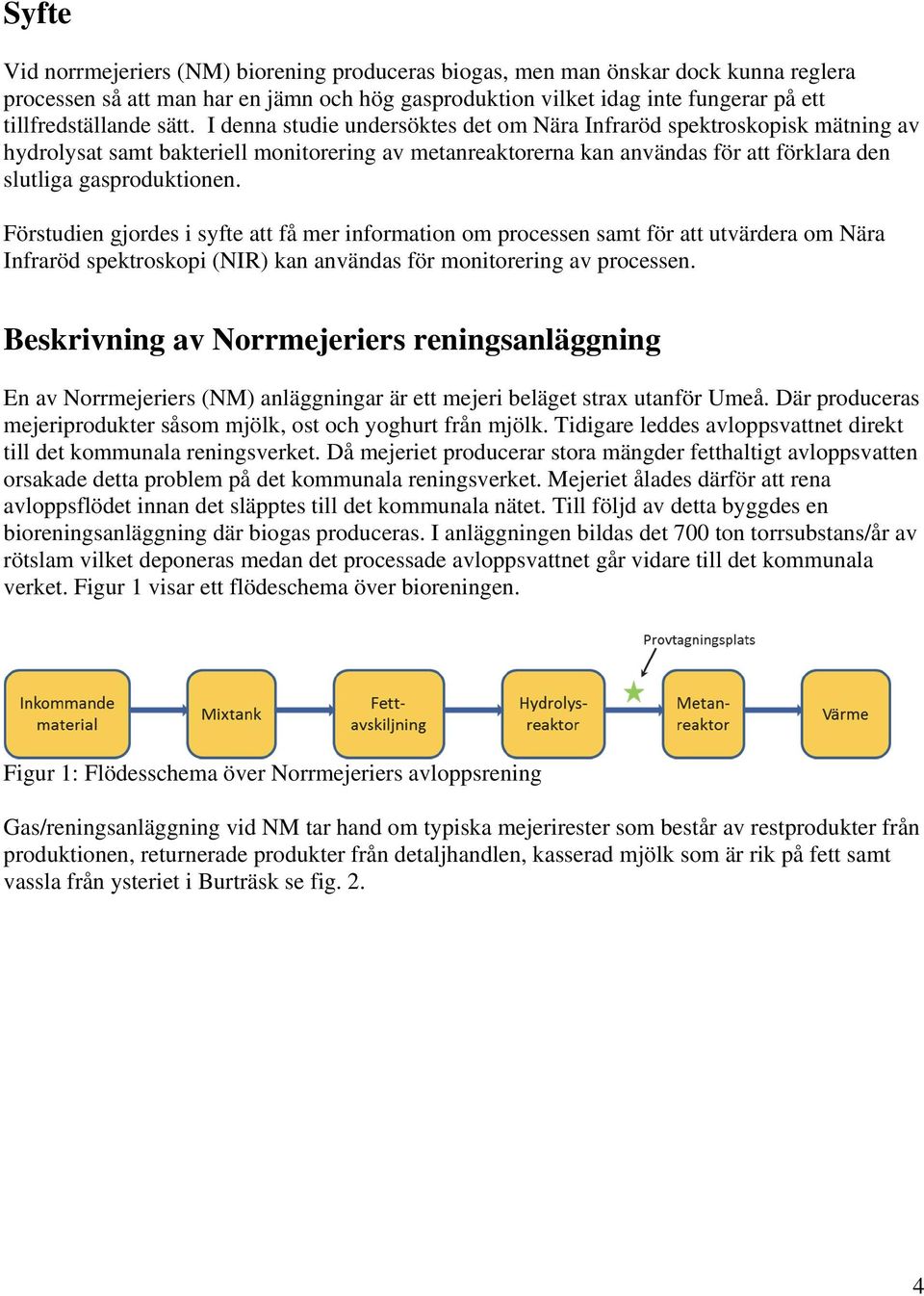 Förstudien gjordes i syfte att få mer information om processen samt för att utvärdera om Nära Infraröd spektroskopi (NIR) kan användas för monitorering av processen.