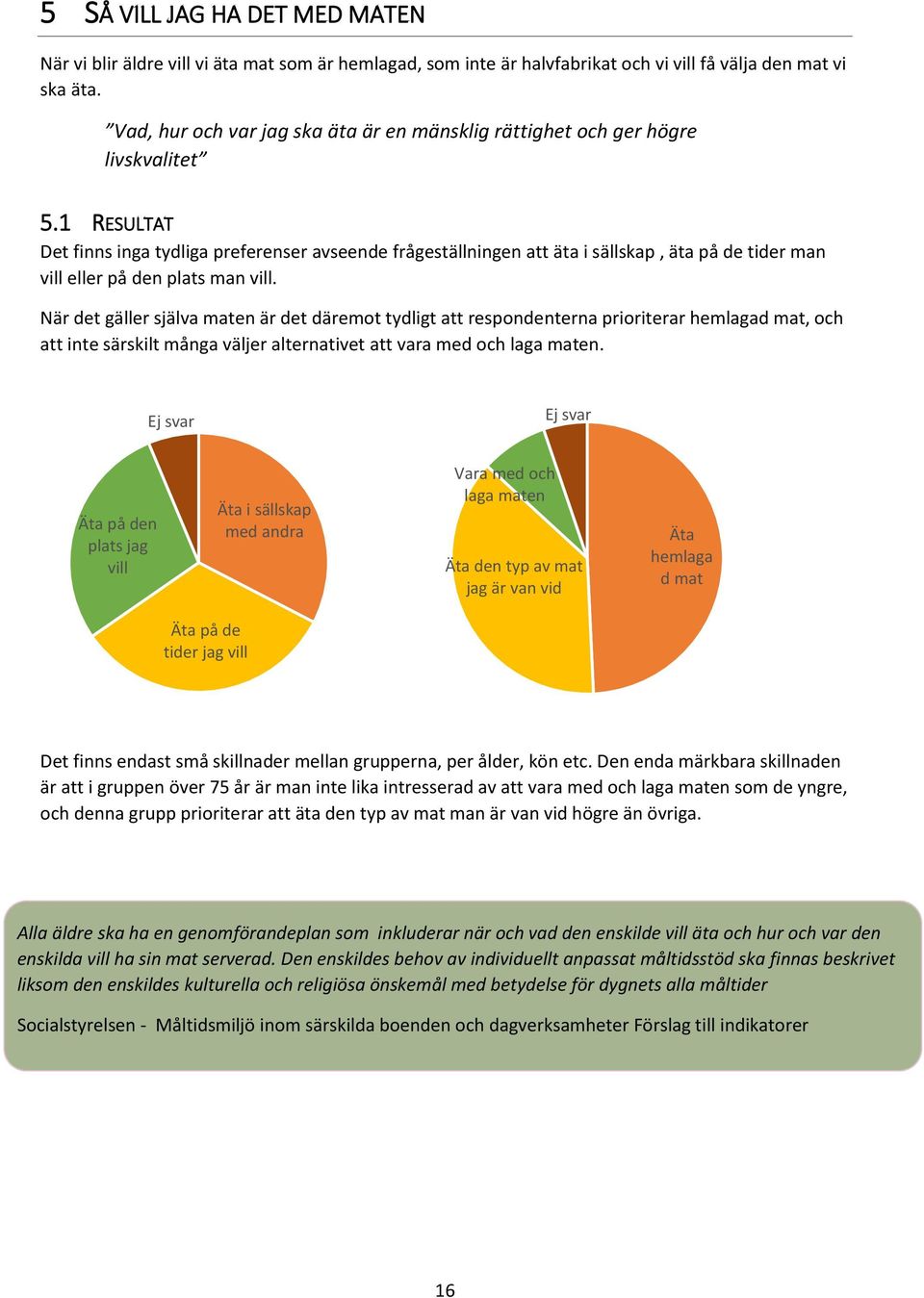 1 RESULTAT Det finns inga tydliga preferenser avseende frågeställningen att äta i sällskap, äta på de tider man vill eller på den plats man vill.