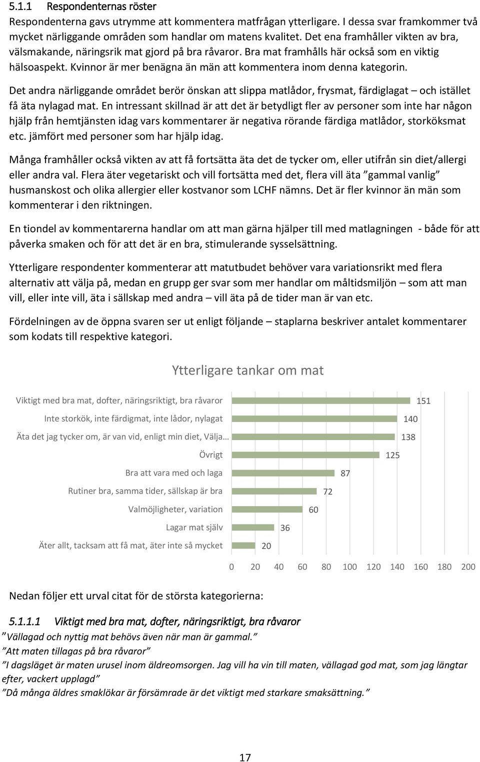 Kvinnor är mer benägna än män att kommentera inom denna kategorin. Det andra närliggande området berör önskan att slippa matlådor, frysmat, färdiglagat och istället få äta nylagad mat.