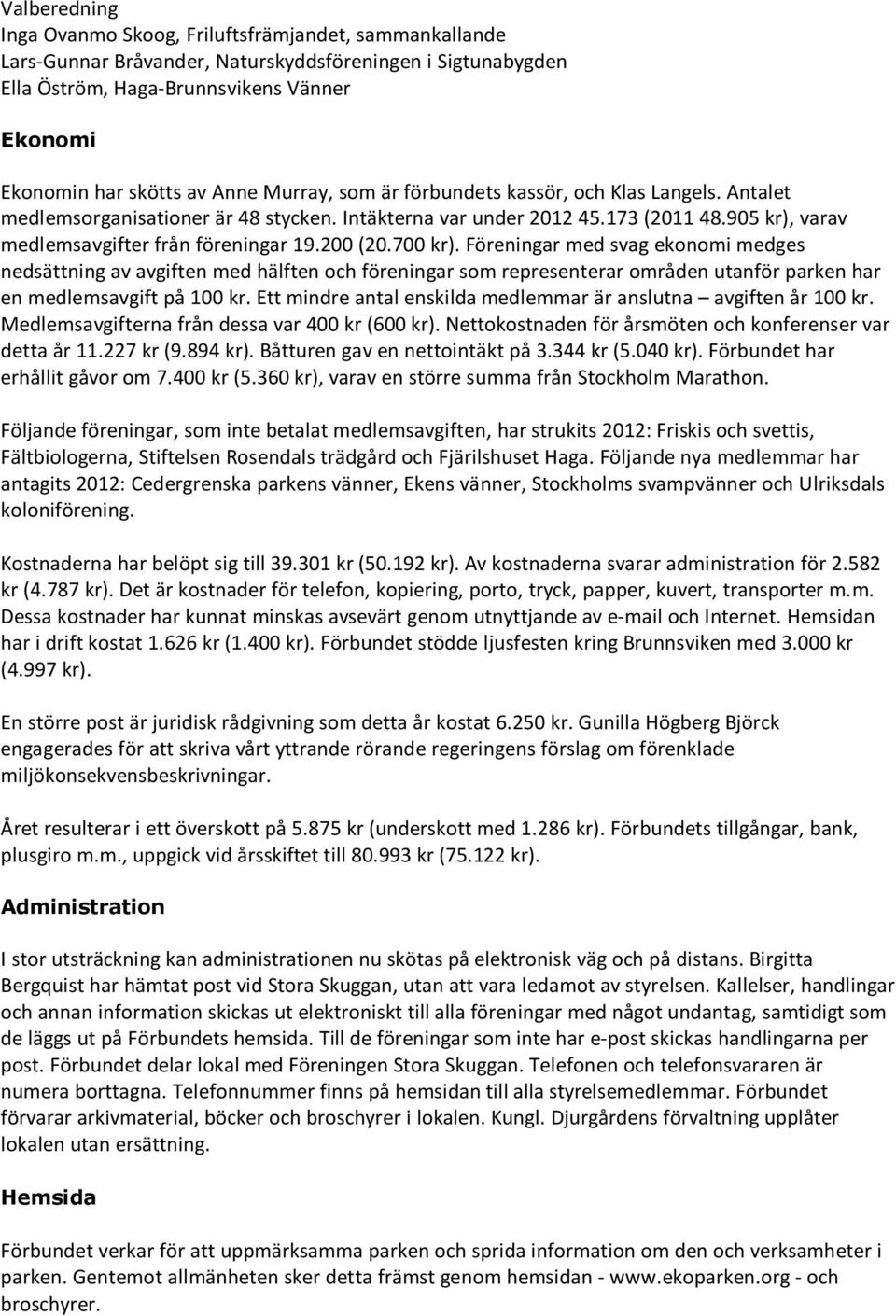 200 (20.700 kr). Föreningar med svag ekonomi medges nedsättning av avgiften med hälften och föreningar som representerar områden utanför parken har en medlemsavgift på 100 kr.