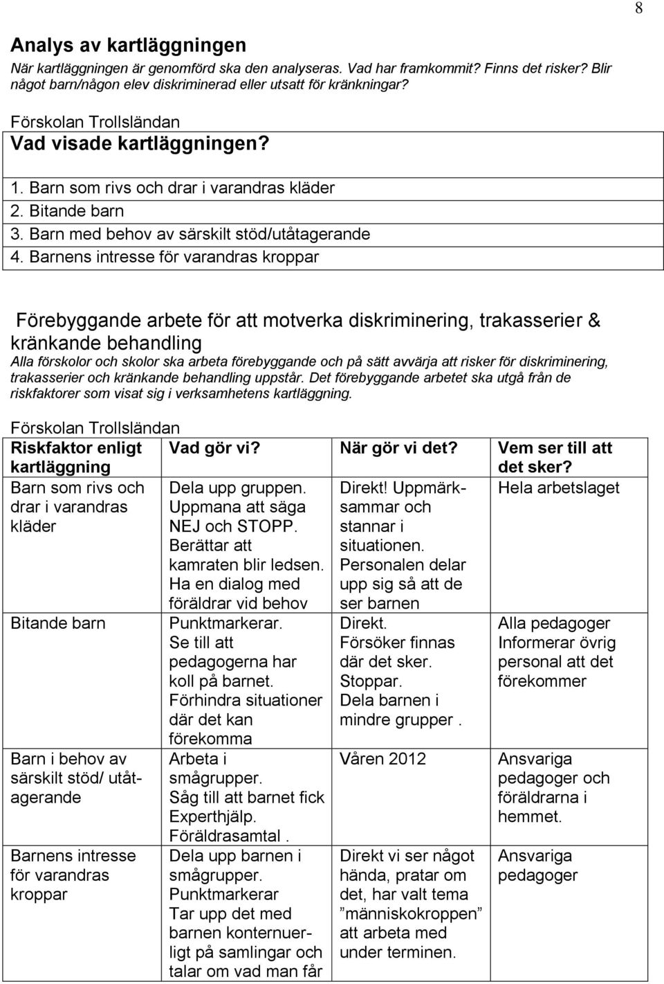 Barnens intresse för varandras kroppar Förebyggande arbete för att motverka diskriminering, trakasserier & kränkande behandling Alla förskolor och skolor ska arbeta förebyggande och på sätt avvärja