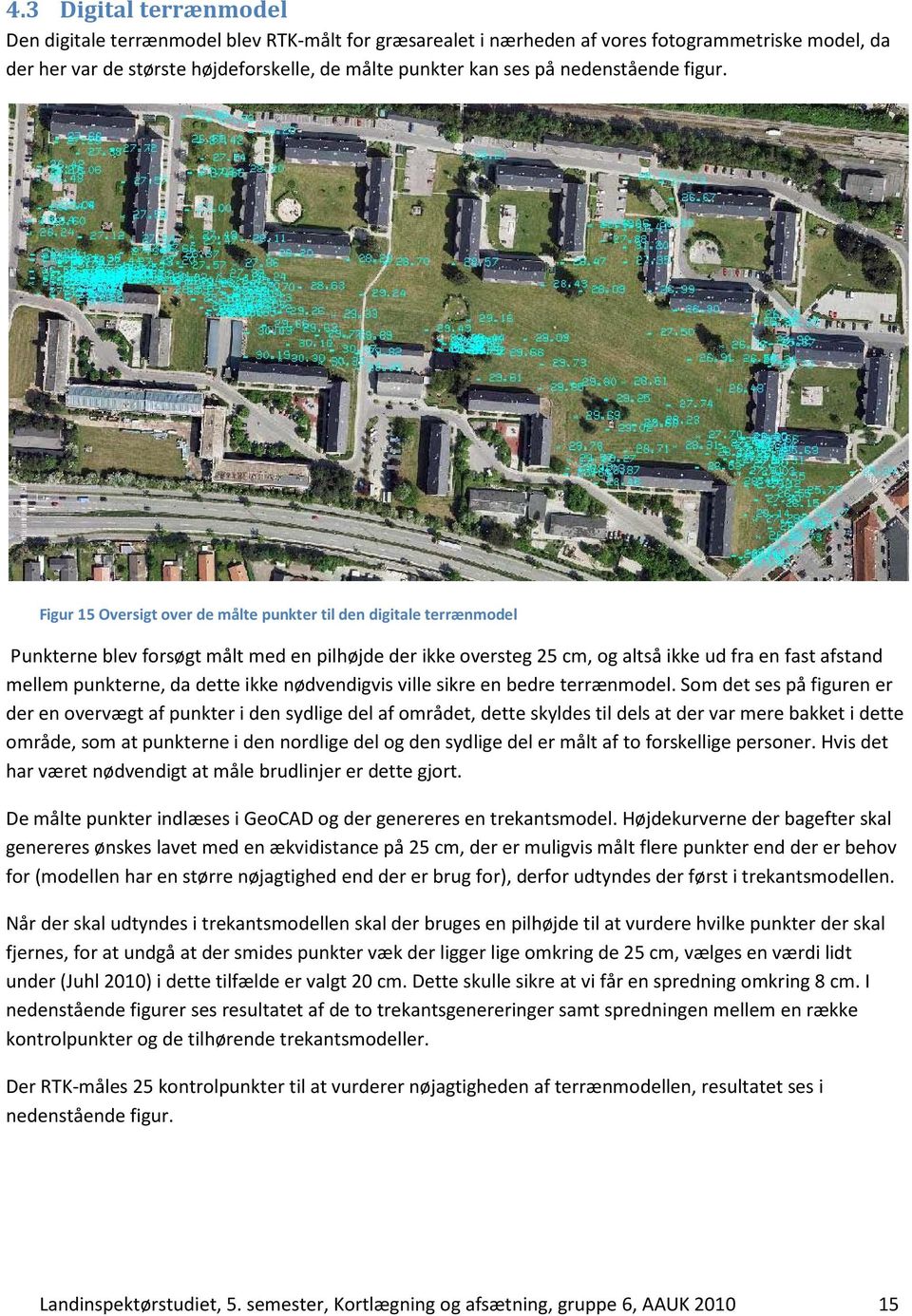 Figur 15 Oversigt over de målte punkter til den digitale terrænmodel Punkterne blev forsøgt målt med en pilhøjde der ikke oversteg 25 cm, og altså ikke ud fra en fast afstand mellem punkterne, da