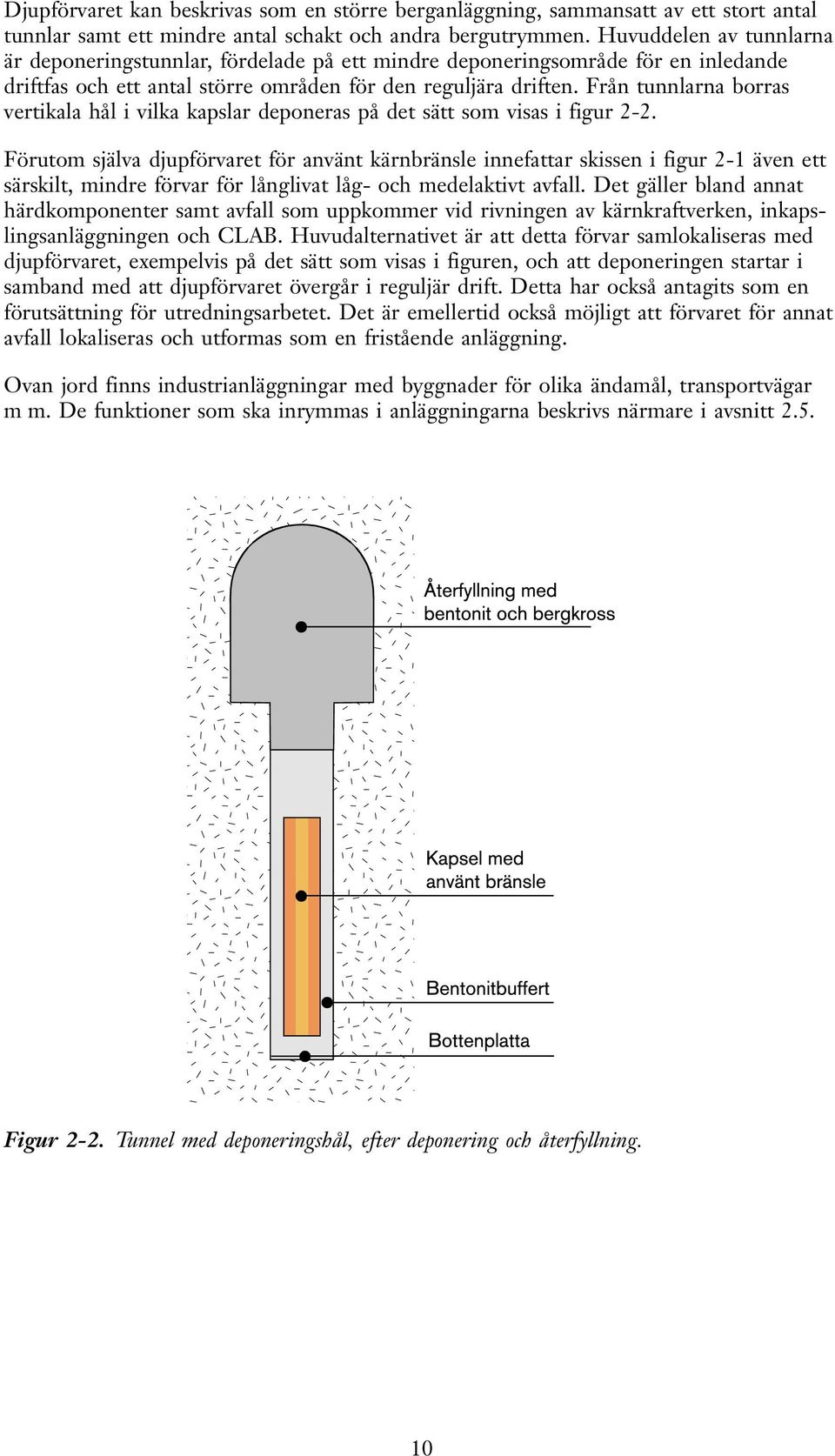 Från tunnlarna borras vertikala hål i vilka kapslar deponeras på det sätt som visas i figur 2-2.