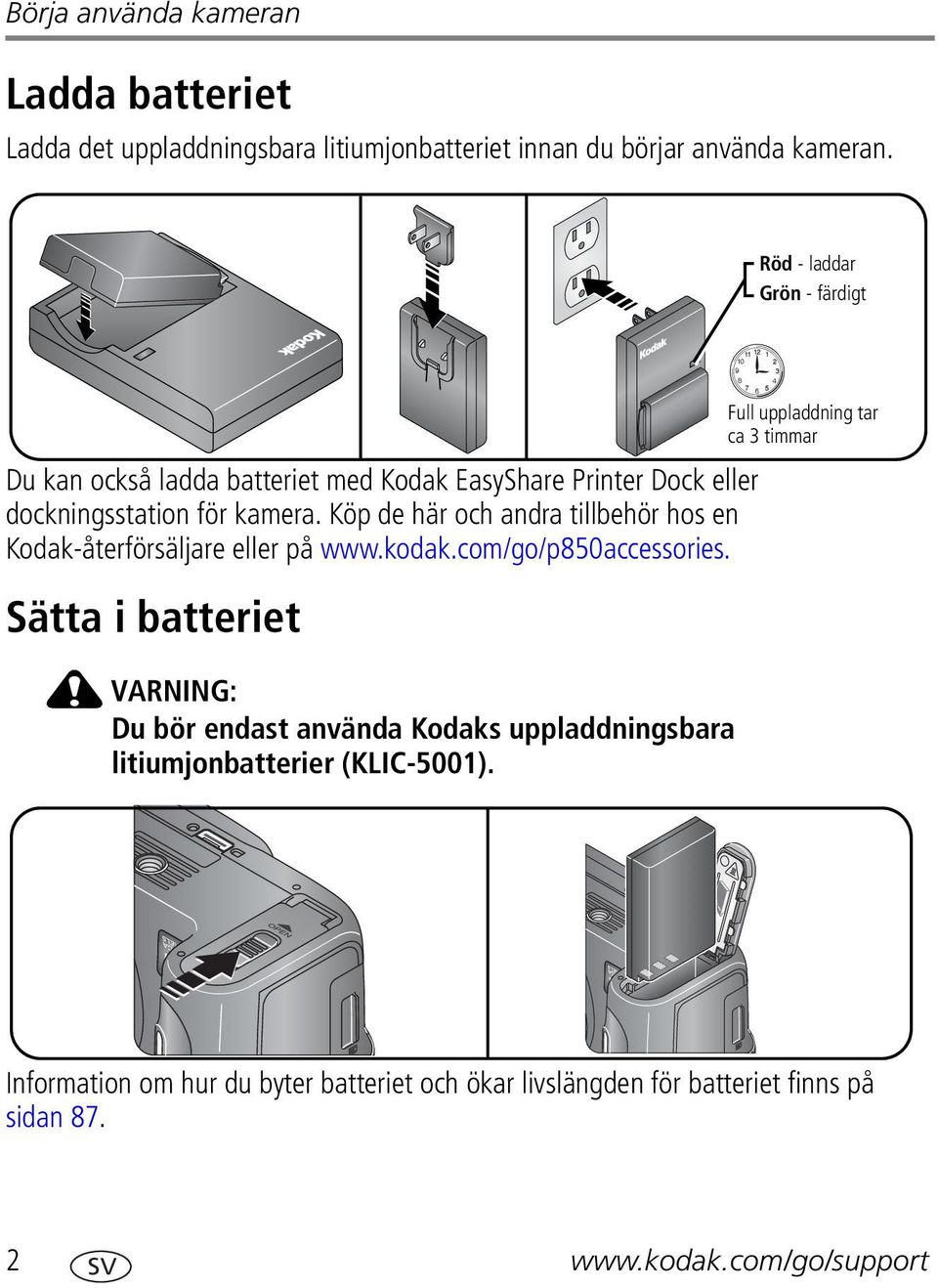 Köp de här och andra tillbehör hos en Kodak-återförsäljare eller på www.kodak.com/go/p850accessories.