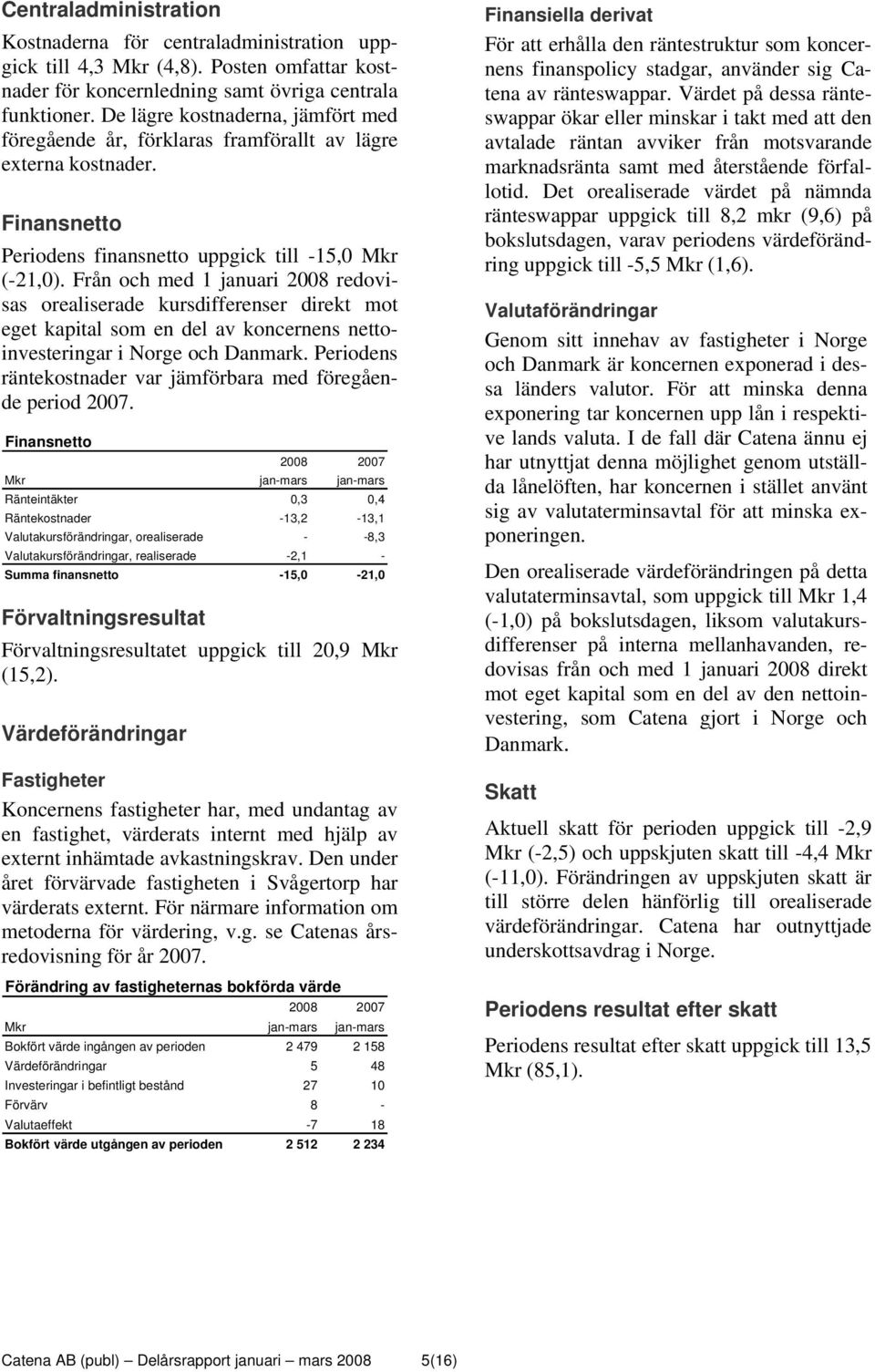 Från och med 1 januari 2008 redovisas orealiserade kursdifferenser direkt mot eget kapital som en del av koncernens nettoinvesteringar i Norge och Danmark.