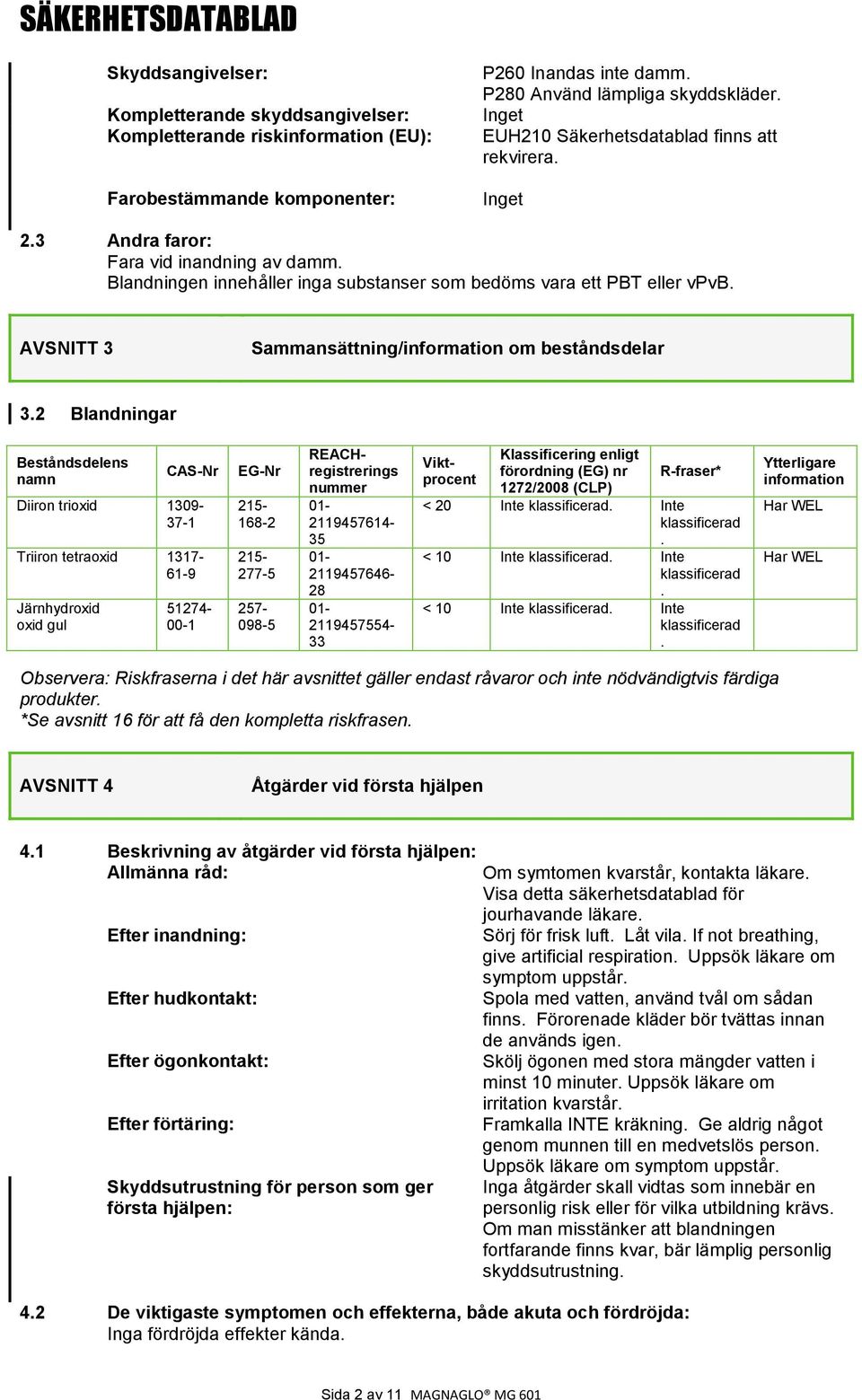 AVSNITT 3 Sammansättning/information om beståndsdelar 3.