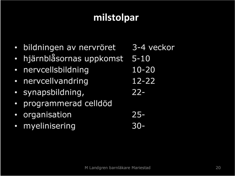 nervcellvandring 12-22 synapsbildning, 22- programmerad