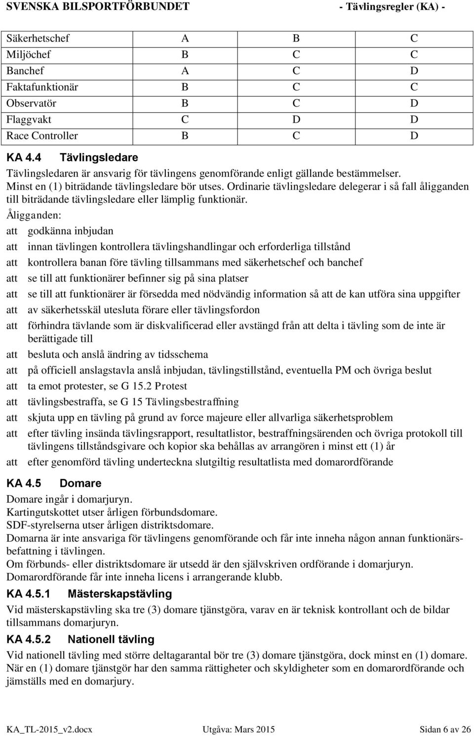 Ordinarie tävlingsledare delegerar i så fall åligganden till biträdande tävlingsledare eller lämplig funktionär.