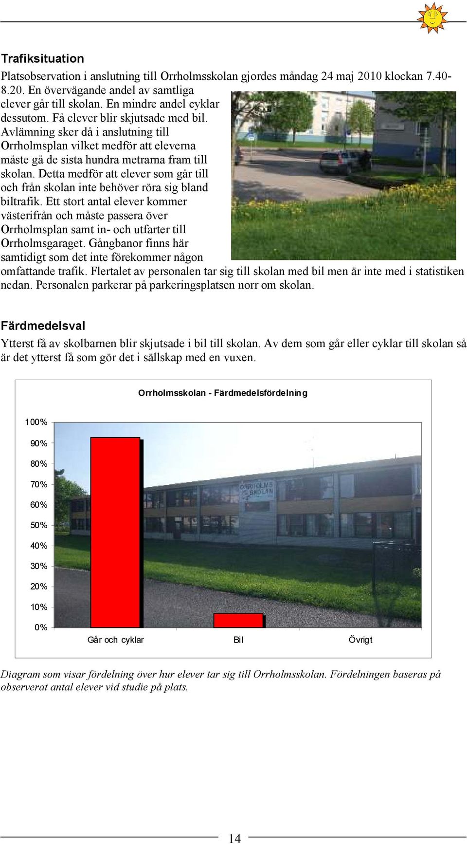 Detta medför att elever som går till och från skolan inte behöver röra sig bland biltrafik.