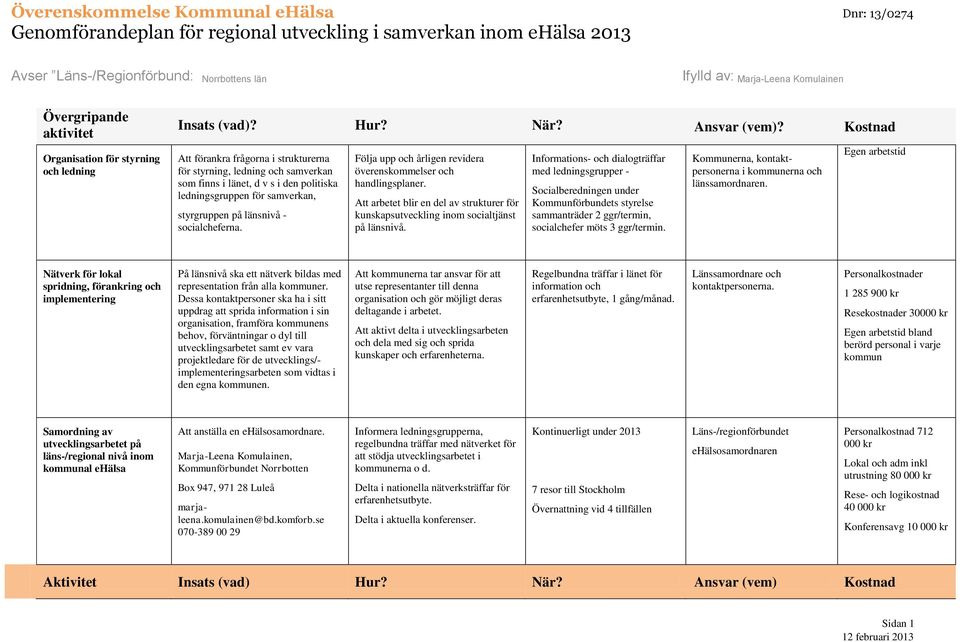 Följa upp och årligen revidera överenskommelser och handlingsplaner. Att arbetet blir en del av strukturer för kunskapsutveckling inom socialtjänst på länsnivå.