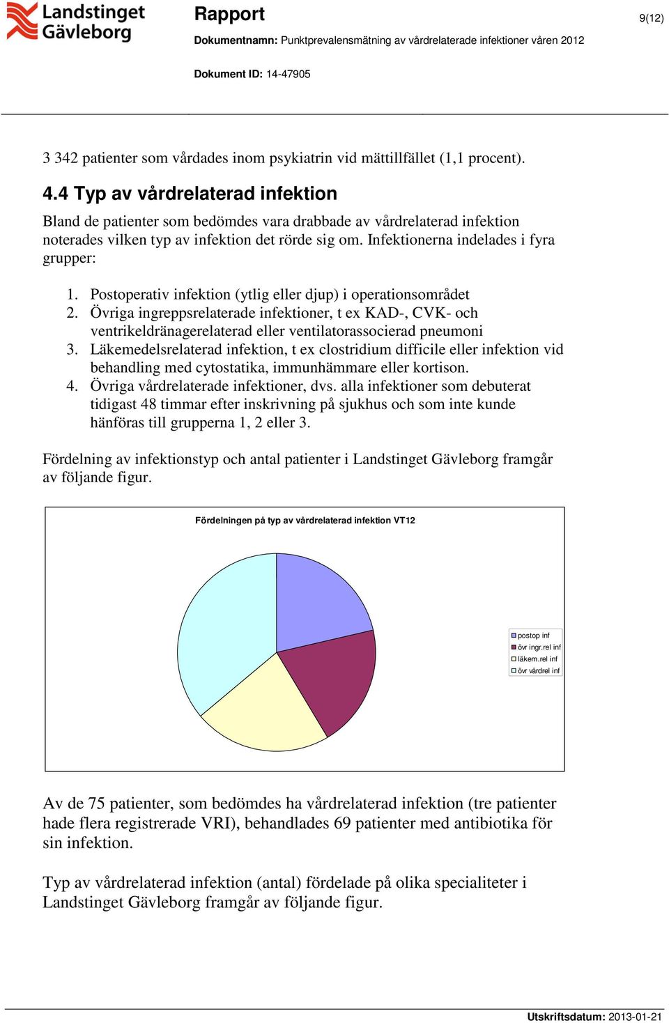 Postoperativ infektion (ytlig eller djup) i operationsområdet 2. Övriga ingreppsrelaterade infektioner, t ex KAD-, CVK- och ventrikeldränagerelaterad eller ventilatorassocierad pneumoni 3.