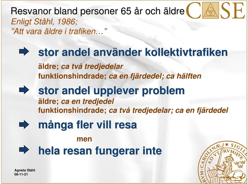 ca en fjärdedel; ca hälften stor andel upplever problem äldre; ca en tredjedel