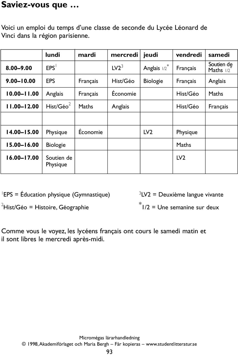 00 Hist/Géo 2 Maths Anglais Hist/Géo Français 14.00 15.00 Physique Économie LV2 Physique 15.00 16.00 Biologie Maths 16.00 17.