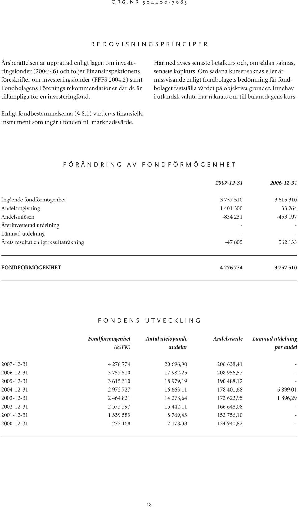 Om sådana kurser saknas eller är missvisande enligt fondbolagets bedömning får fondbolaget fastställa värdet på objektiva grunder. Innehav i utländsk valuta har räknats om till balansdagens kurs.