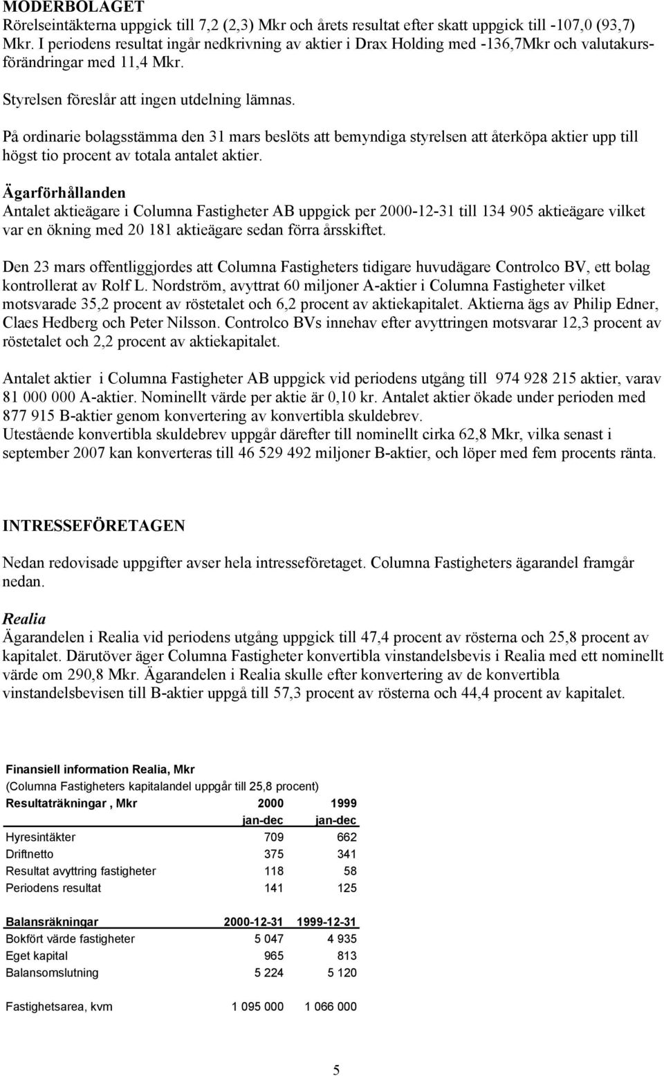 På ordinarie bolagsstämma den 31 mars beslöts att bemyndiga styrelsen att återköpa aktier upp till högst tio procent av totala antalet aktier.