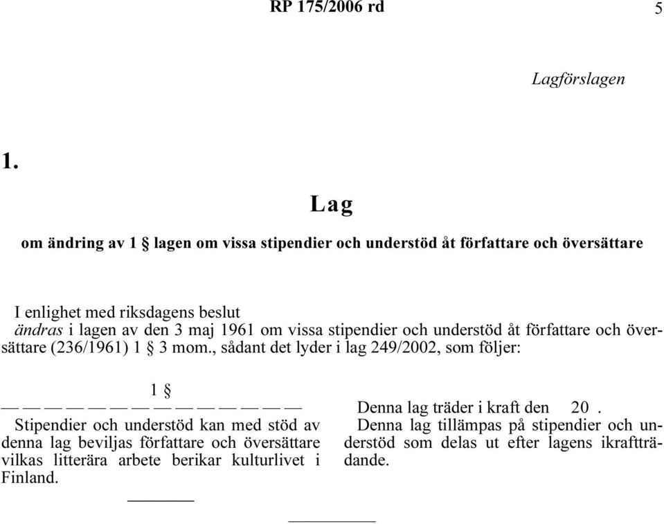 maj 1961 om vissa stipendier och understöd åt författare och översättare (236/1961) 3 mom.