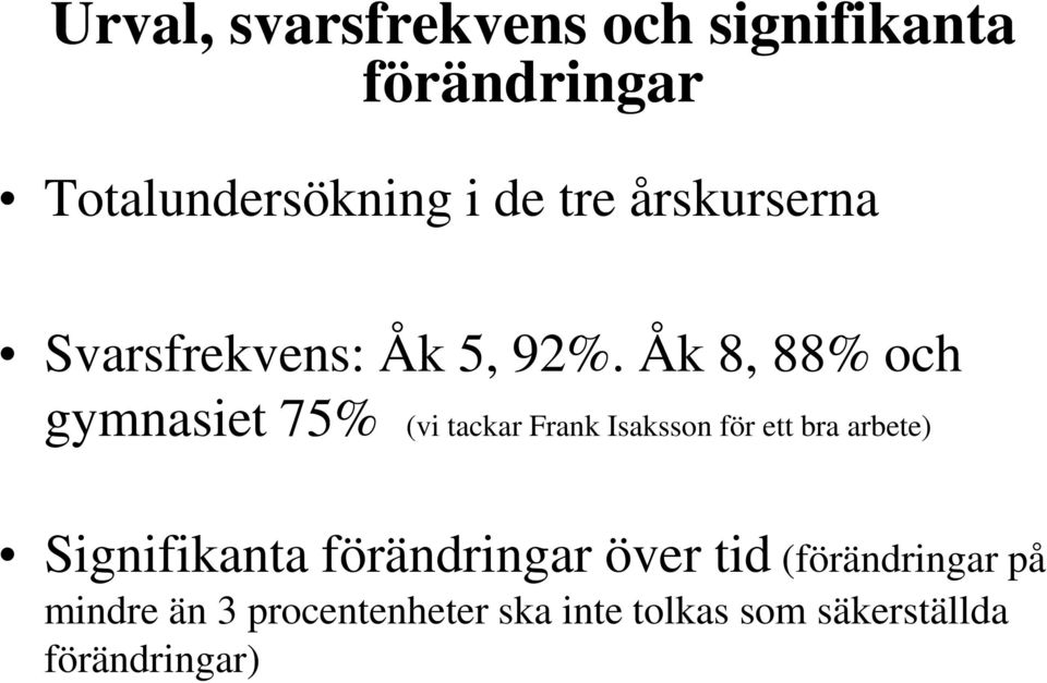 Åk 8, 88% och gymnasiet 75% (vi tackar Frank Isaksson för ett bra arbete)