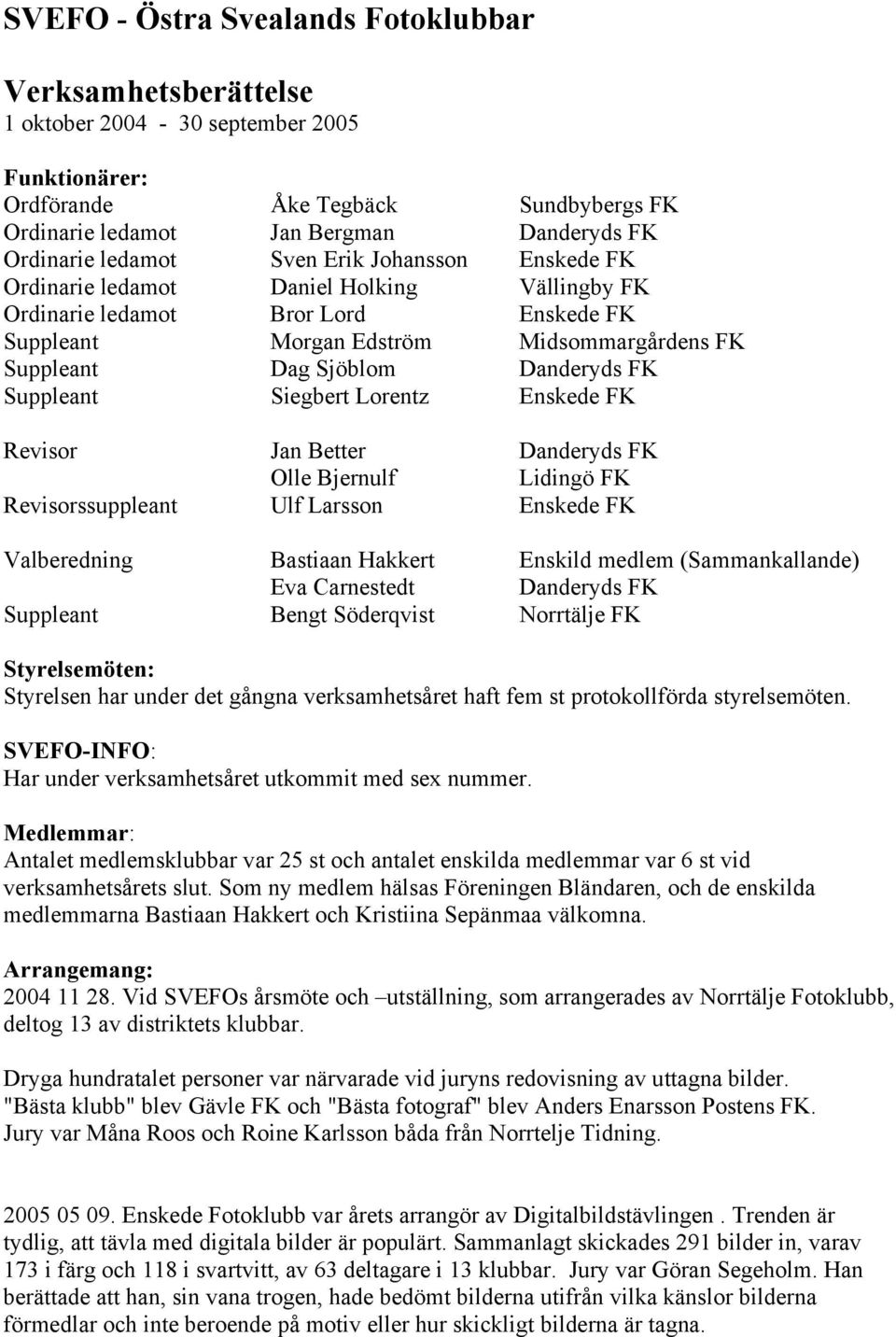 Danderyds FK Suppleant Siegbert Lorentz Enskede FK Revisor Jan Better Danderyds FK Olle Bjernulf Lidingö FK Revisorssuppleant Ulf Larsson Enskede FK Valberedning Bastiaan Hakkert Enskild medlem