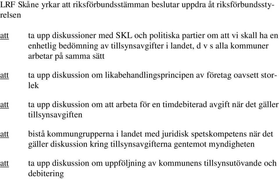 oavsett storlek ta upp diskussion om arbeta för en timdebiterad avgift när det gäller tillsynsavgiften bistå kommungrupperna i landet med juridisk