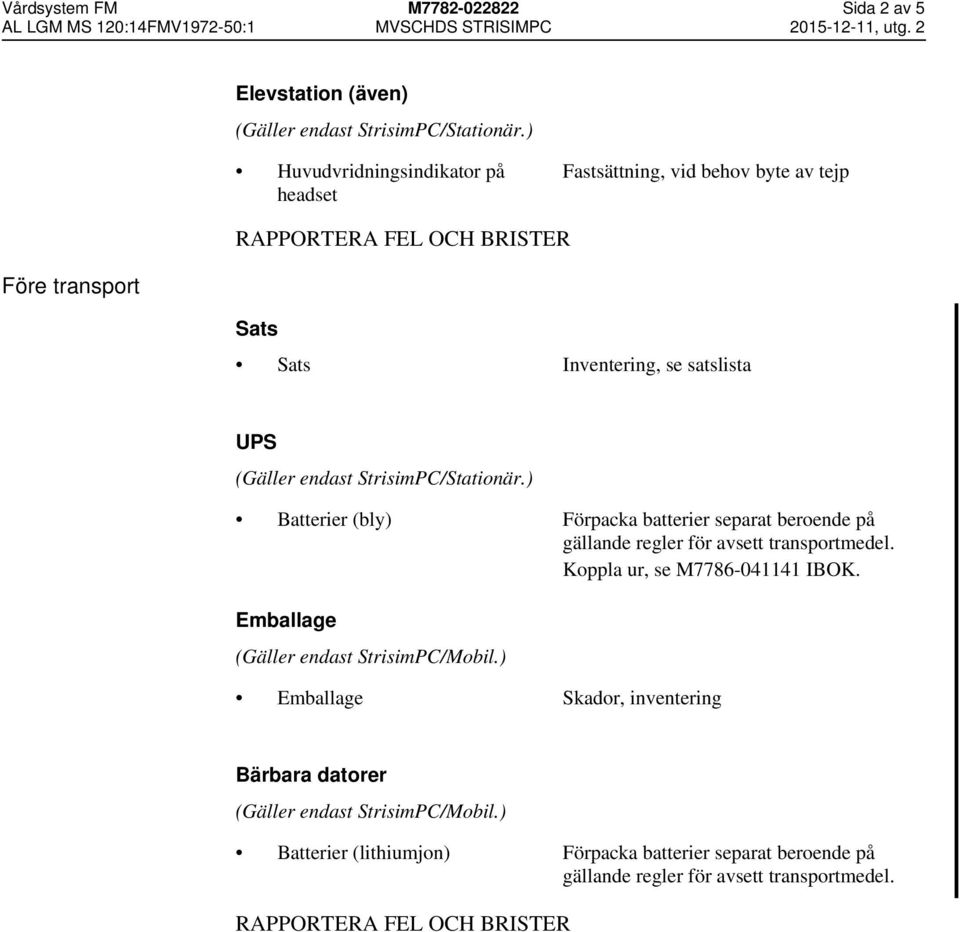 beroende på gällande regler för avsett transportmedel. Koppla ur, se M7786-041141 IBOK.