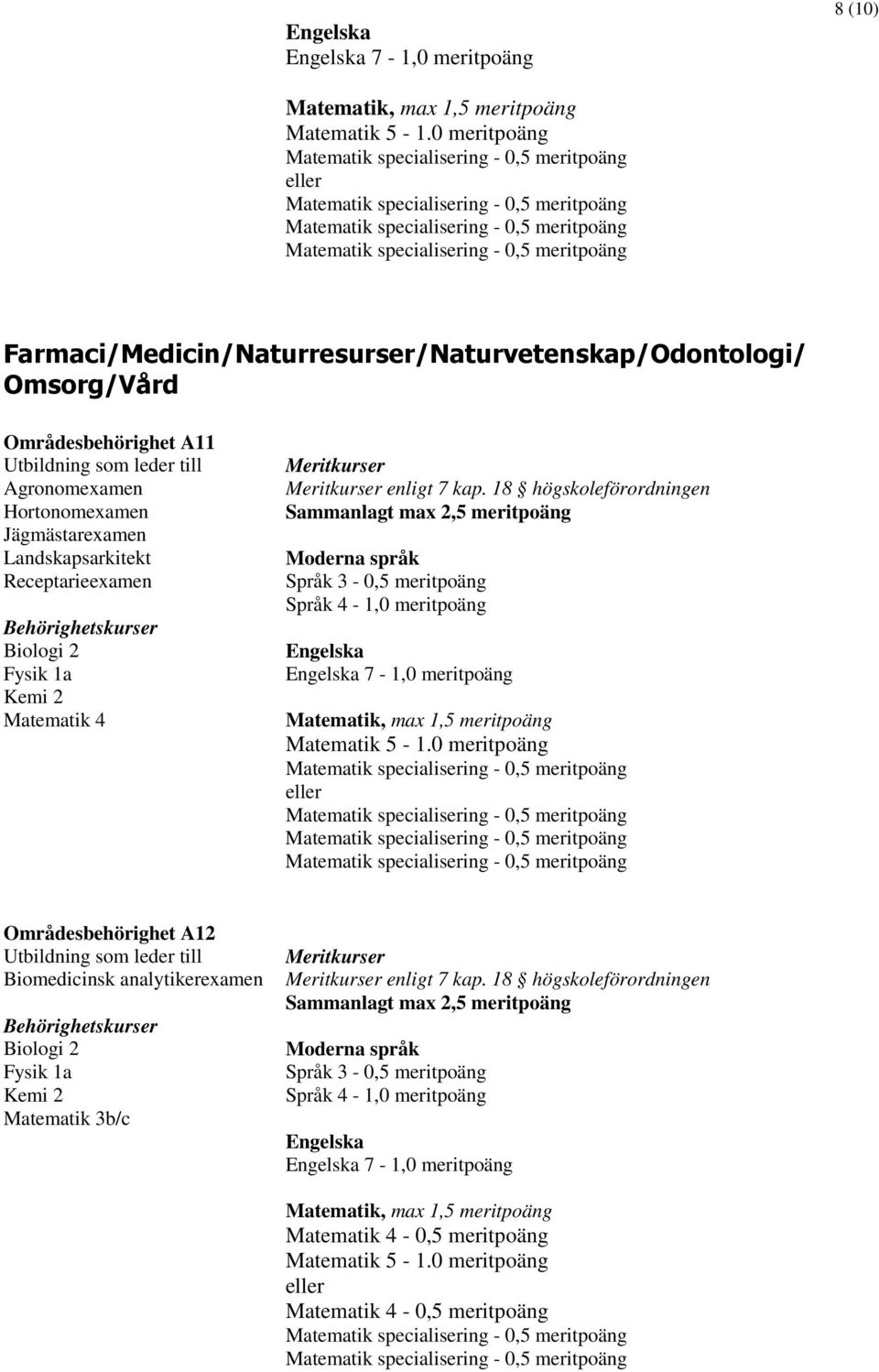 Jägmästarexamen Landskapsarkitekt Receptarieexamen Biologi 2 Fysik 1a