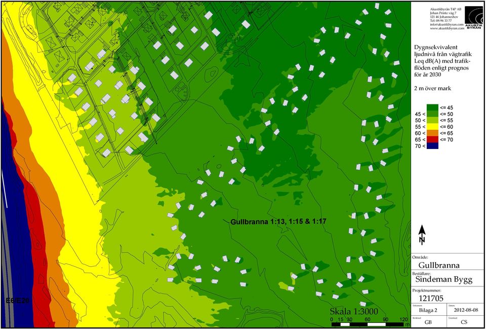 2 m över mark <= 45 45 < <= 50 50 < <= 55 55 < <= 60 60 < <= 65 65 < <= 70 70 < 1:13, 1:15 & 1:17