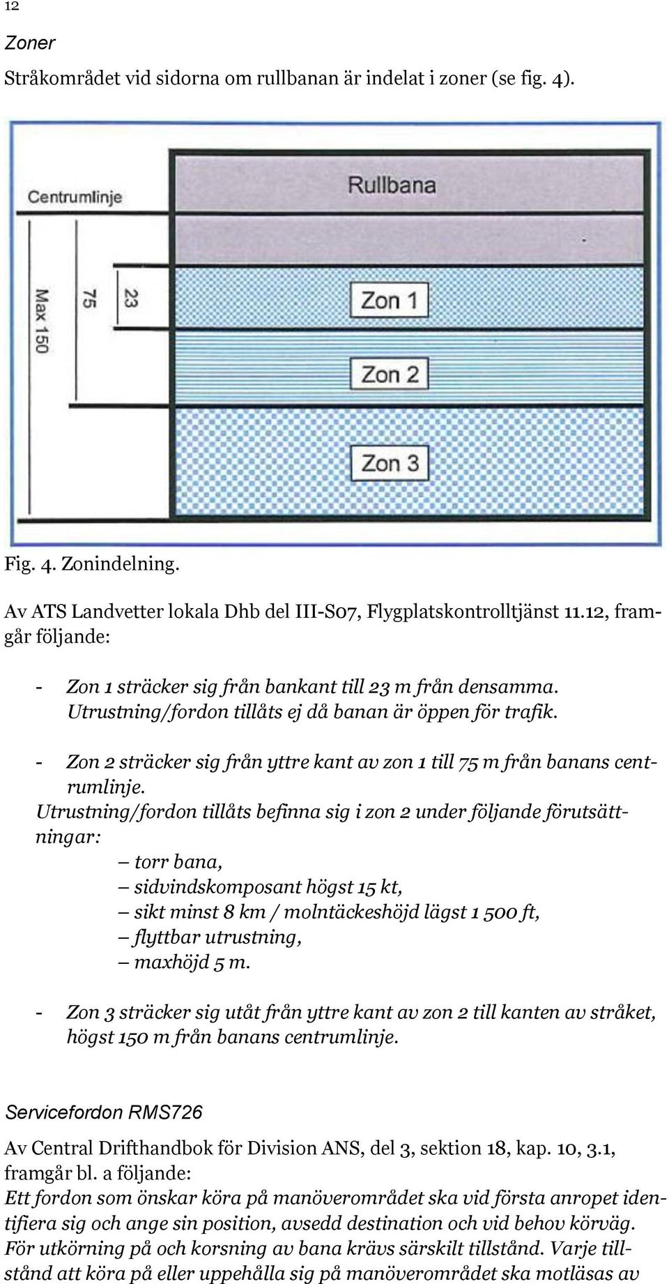 - Zon 2 sträcker sig från yttre kant av zon 1 till 75 m från banans centrumlinje.