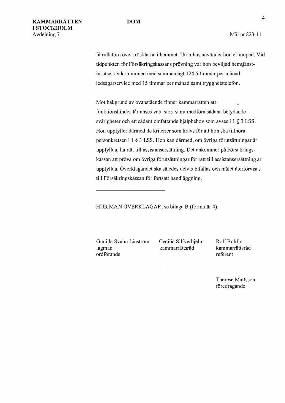 Mot bakgrund av ovanstående finner kammarrätten att ' funktionshinder får anses vara stort samt medföra sådana betydande svårigheter och ett sådant omfattande hjälpbehov som avses i 1 3 LSS.