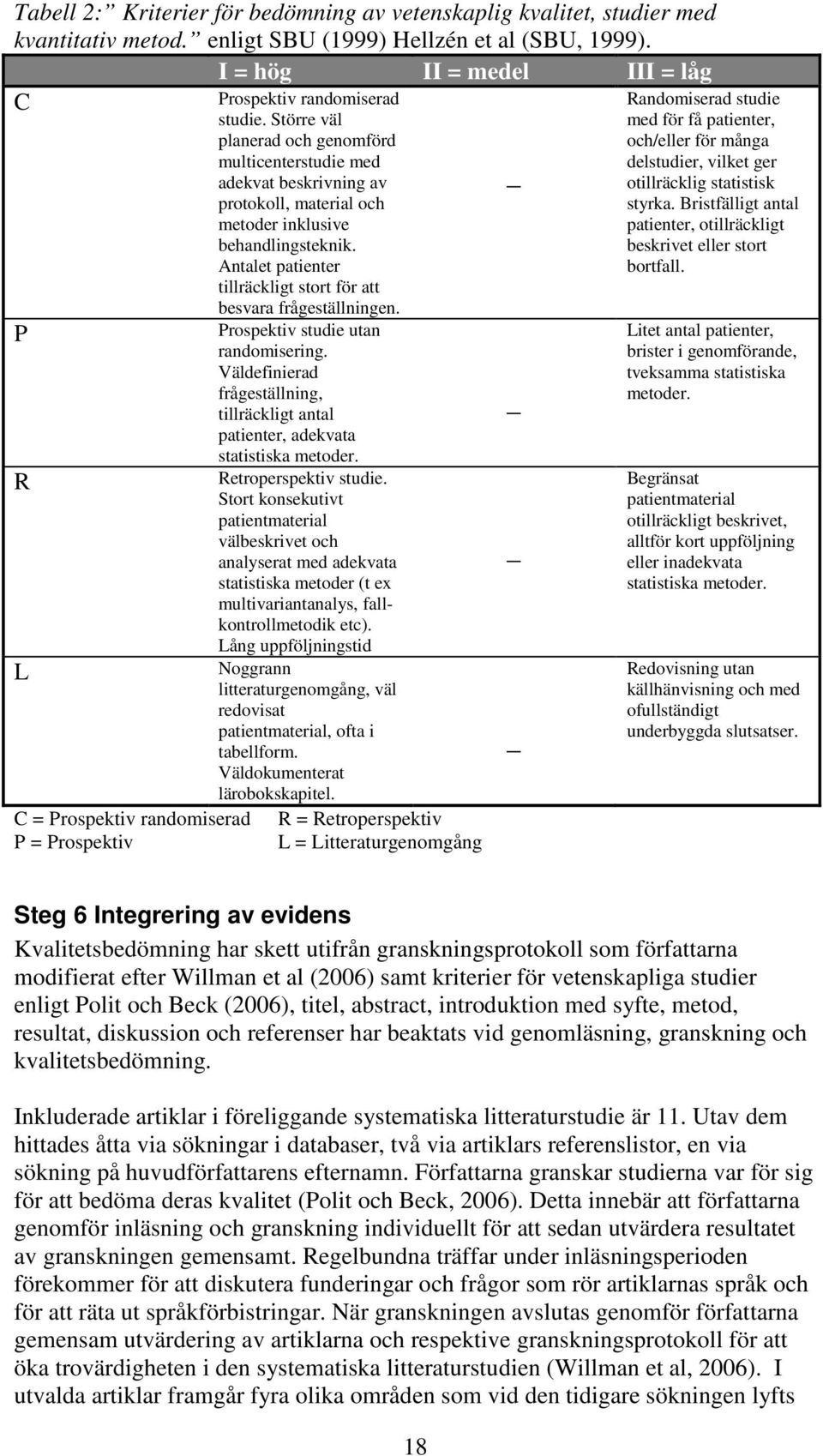 Antalet patienter tillräckligt stort för att besvara frågeställningen. P Prospektiv studie utan randomisering. Väldefinierad frågeställning, tillräckligt antal patienter, adekvata statistiska metoder.