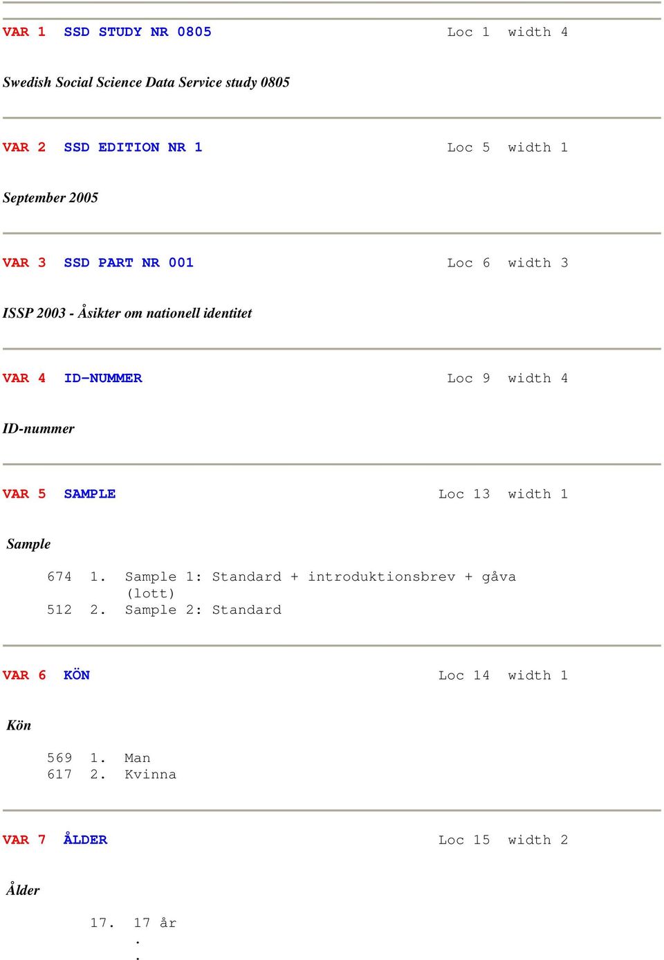 Loc 9 width 4 ID-nummer VAR 5 SAMPLE Loc 13 width 1 Sample 674 1.