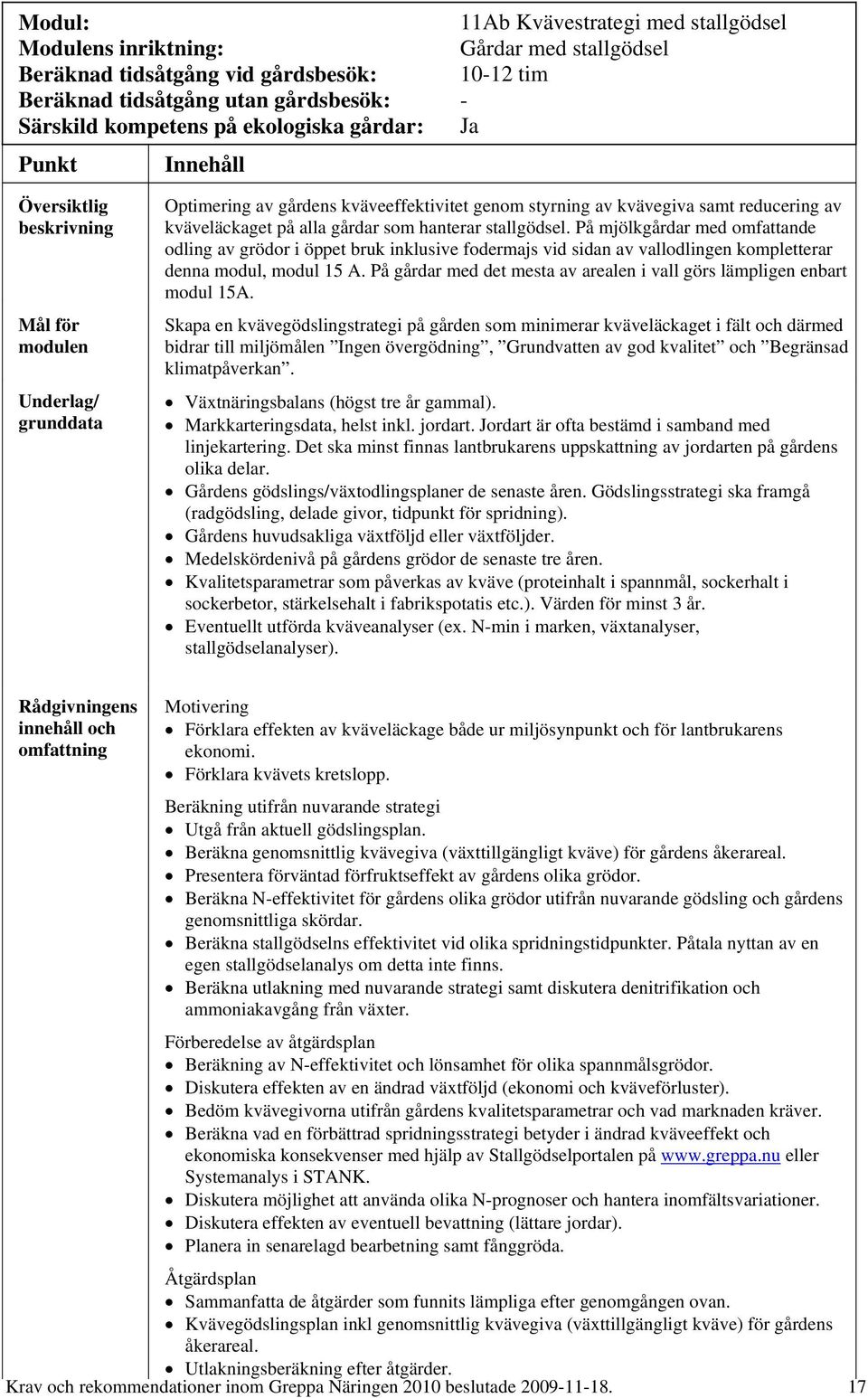 På mjölkgårdar med omfattande odling av grödor i öppet bruk inklusive fodermajs vid sidan av vallodlingen kompletterar denna modul, modul 15 A.