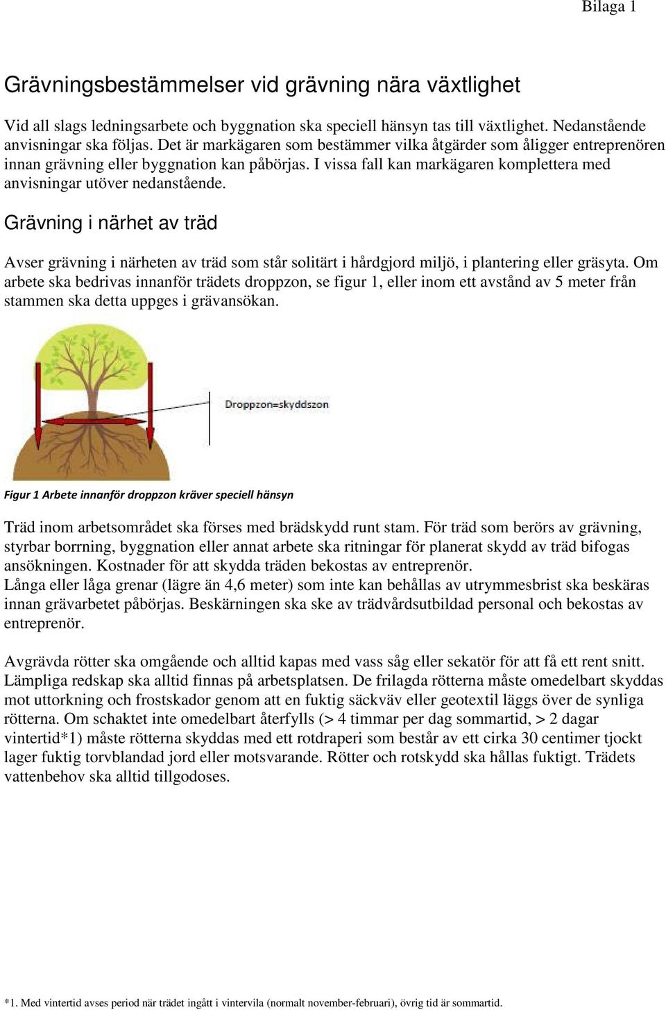 Grävning i närhet av träd Avser grävning i närheten av träd som står solitärt i hårdgjord miljö, i plantering eller gräsyta.