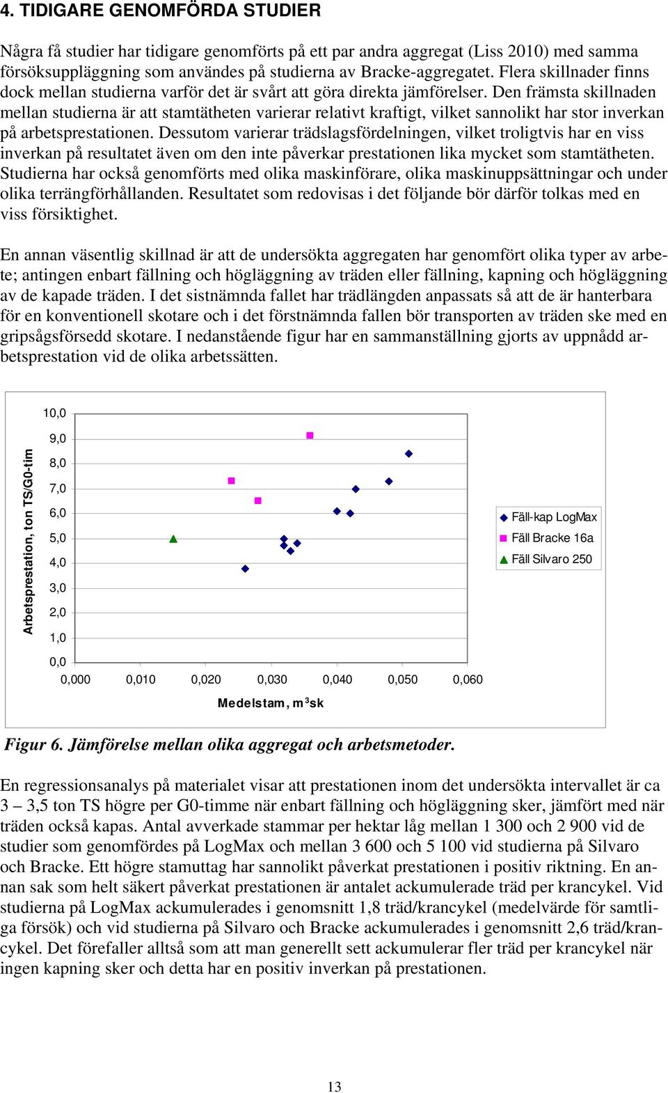 Den främsta skillnaden mellan studierna är att stamtätheten varierar relativt kraftigt, vilket sannolikt har stor inverkan på arbetsprestationen.