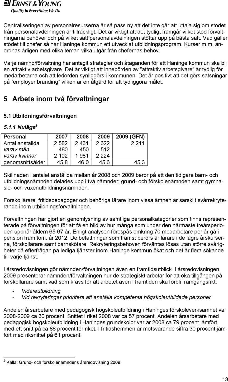 Vad gäller stödet till chefer så har Haninge kommun ett utvecklat utbildningsprogram. Kurser m.m. anordnas årligen med olika teman vilka utgår från chefernas behov.