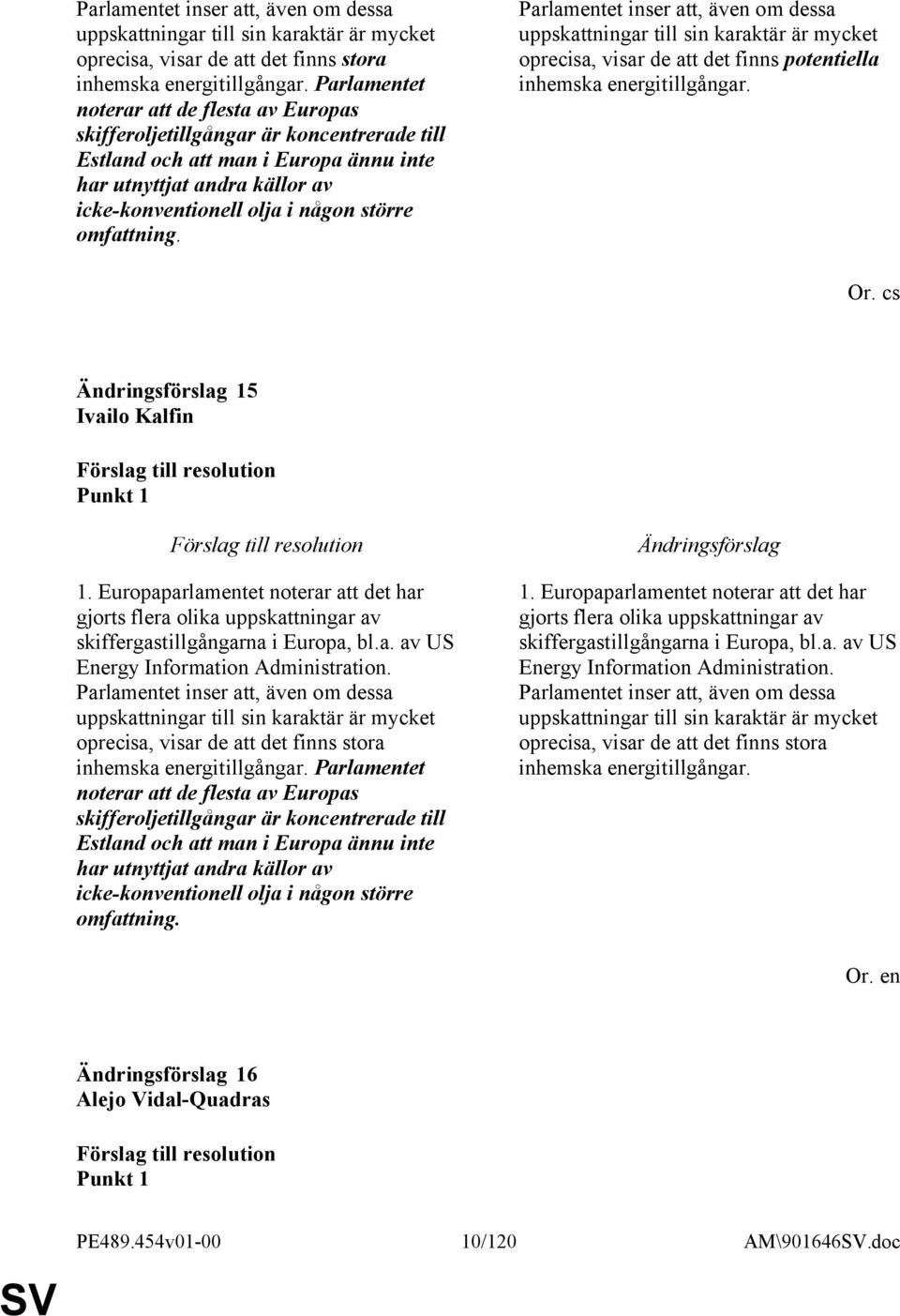 omfattning. Parlamentet inser att, även om dessa uppskattningar till sin karaktär är mycket oprecisa, visar de att det finns potentiella inhemska energitillgångar. Or. cs 15 Ivailo Kalfin Punkt 1 1.