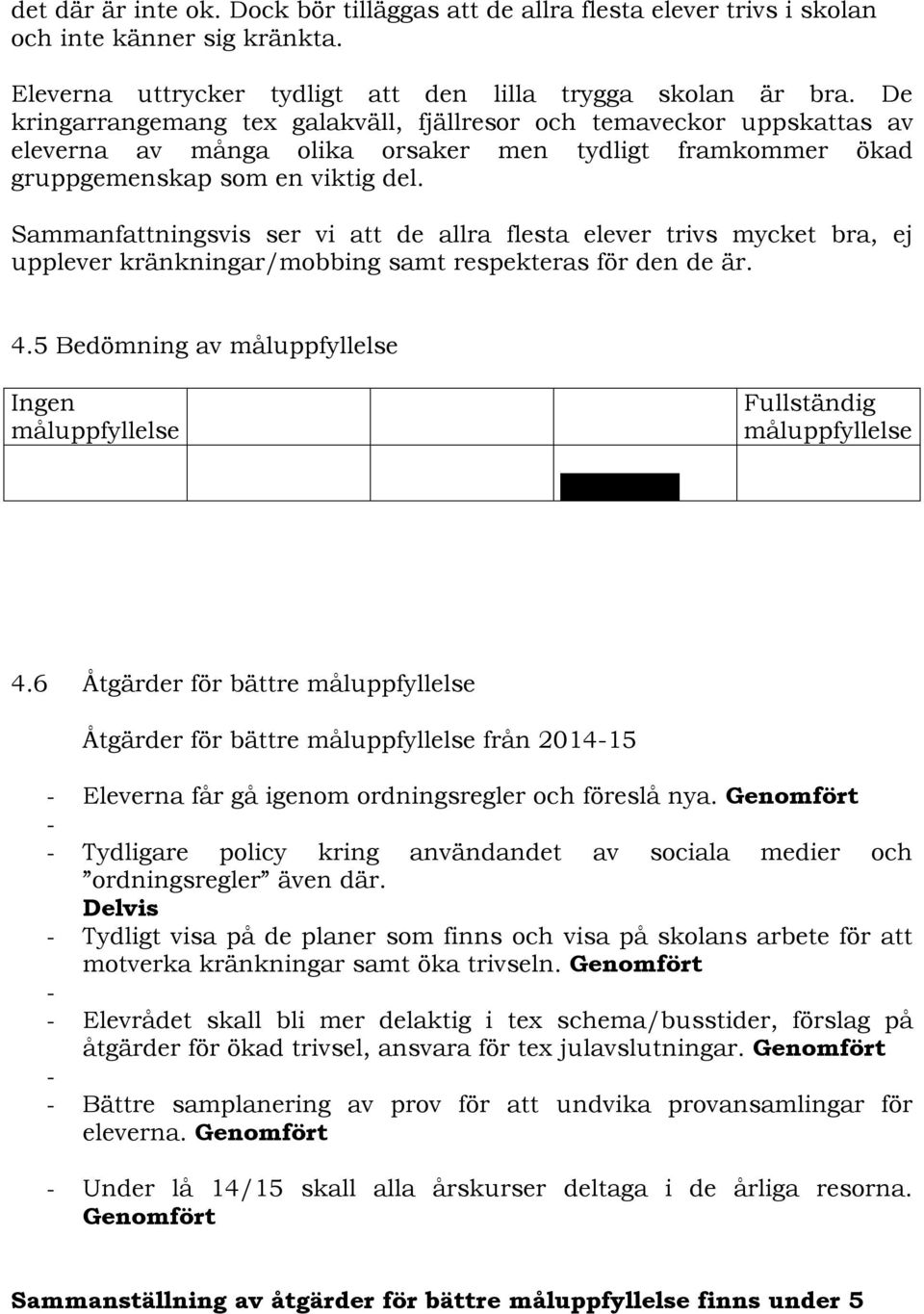 Sammanfattningsvis ser vi att de allra flesta elever trivs mycket bra, ej upplever kränkningar/mobbing samt respekteras för den de är.