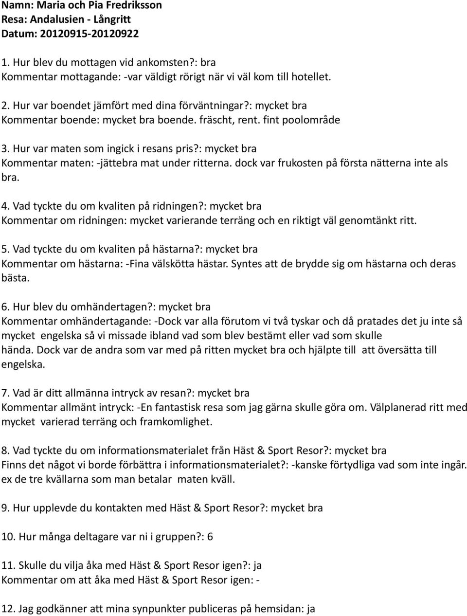 : mycket bra Kommentar maten: -jättebra mat under ritterna. dock var frukosten på första nätterna inte als bra. Kommentar om ridningen: mycket varierande terräng och en riktigt väl genomtänkt ritt.