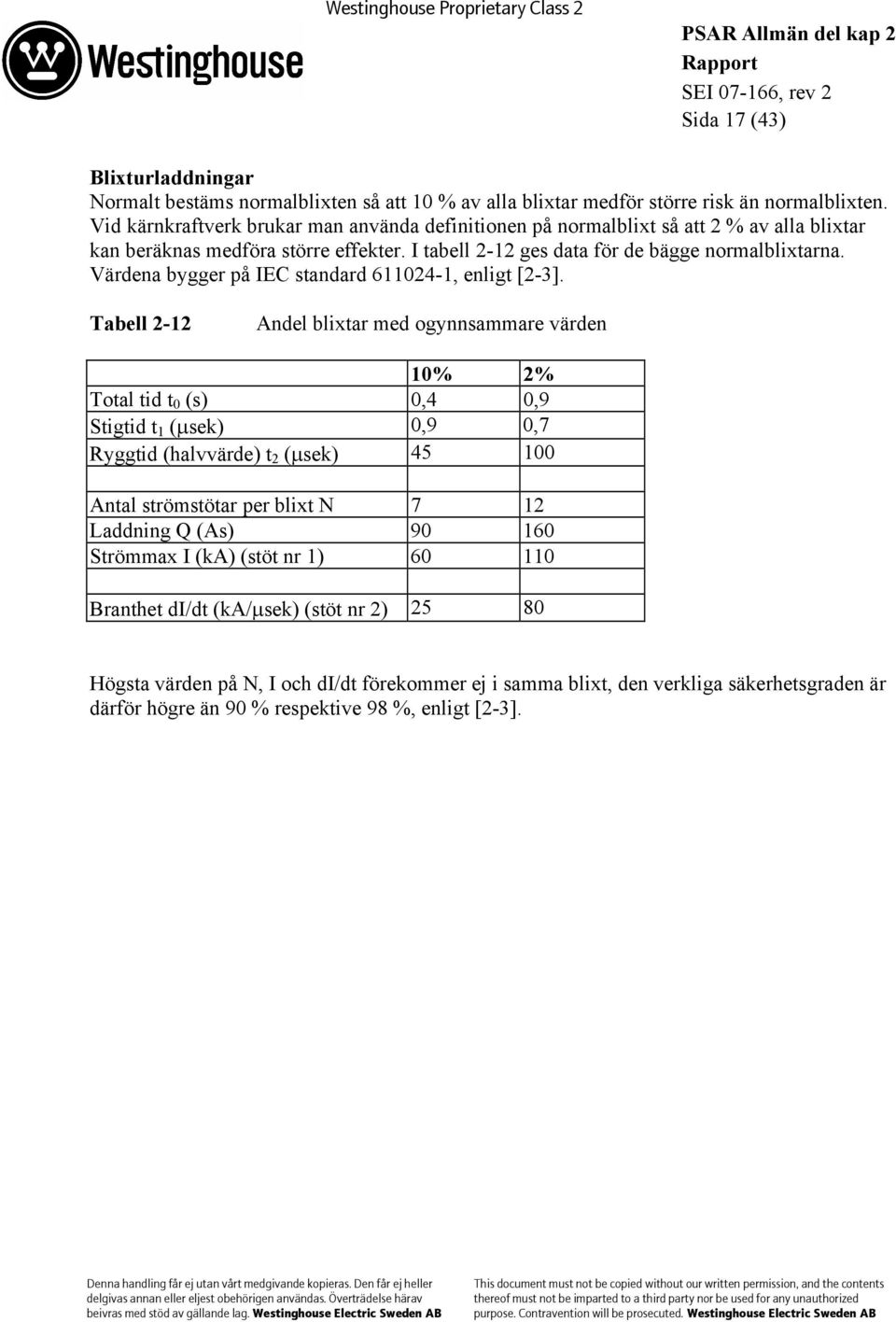 Värdena bygger på IEC standard 611024-1, enligt [2-3].