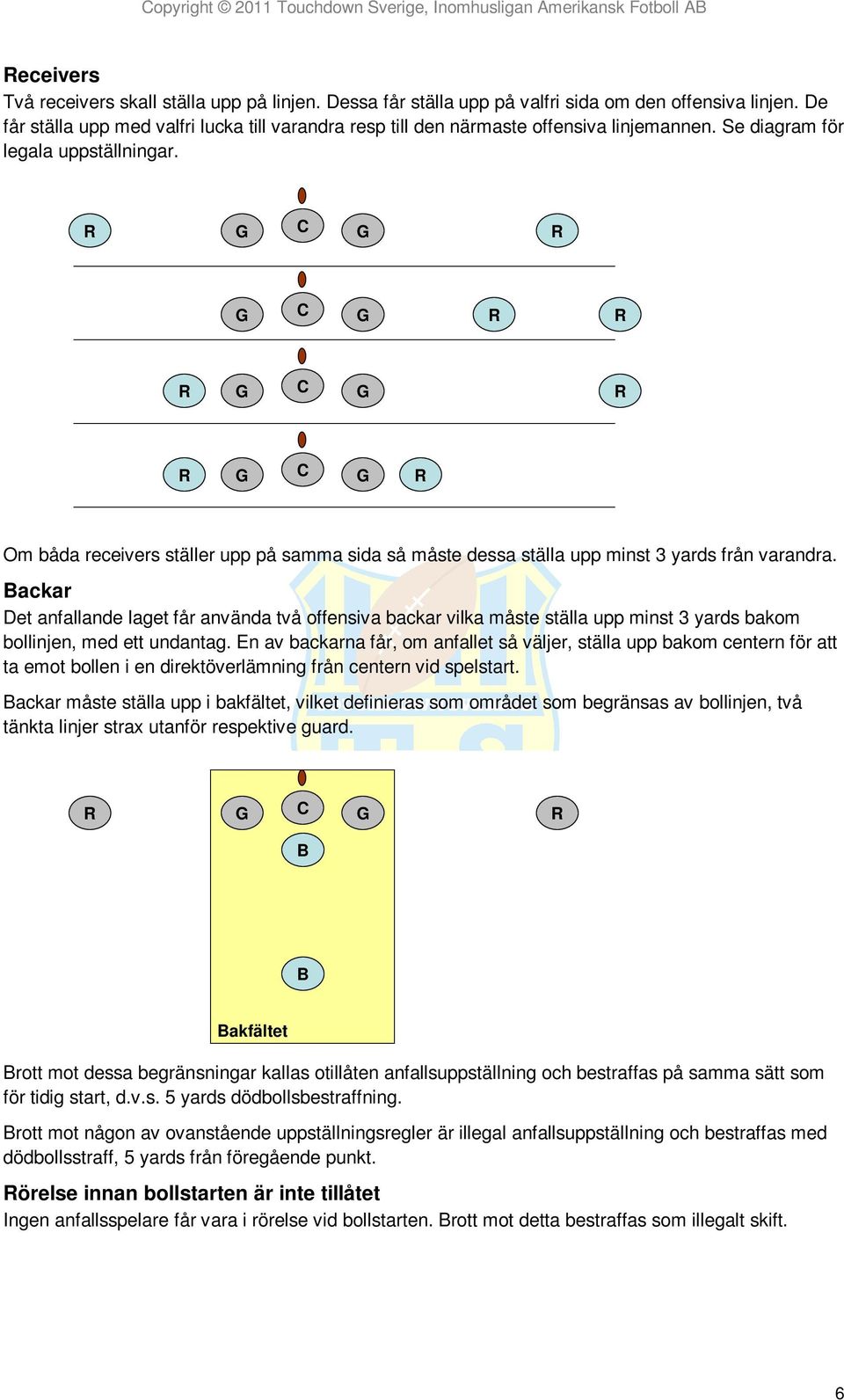Om båda receivers ställer upp på samma sida så måste dessa ställa upp minst 3 yards från varandra.