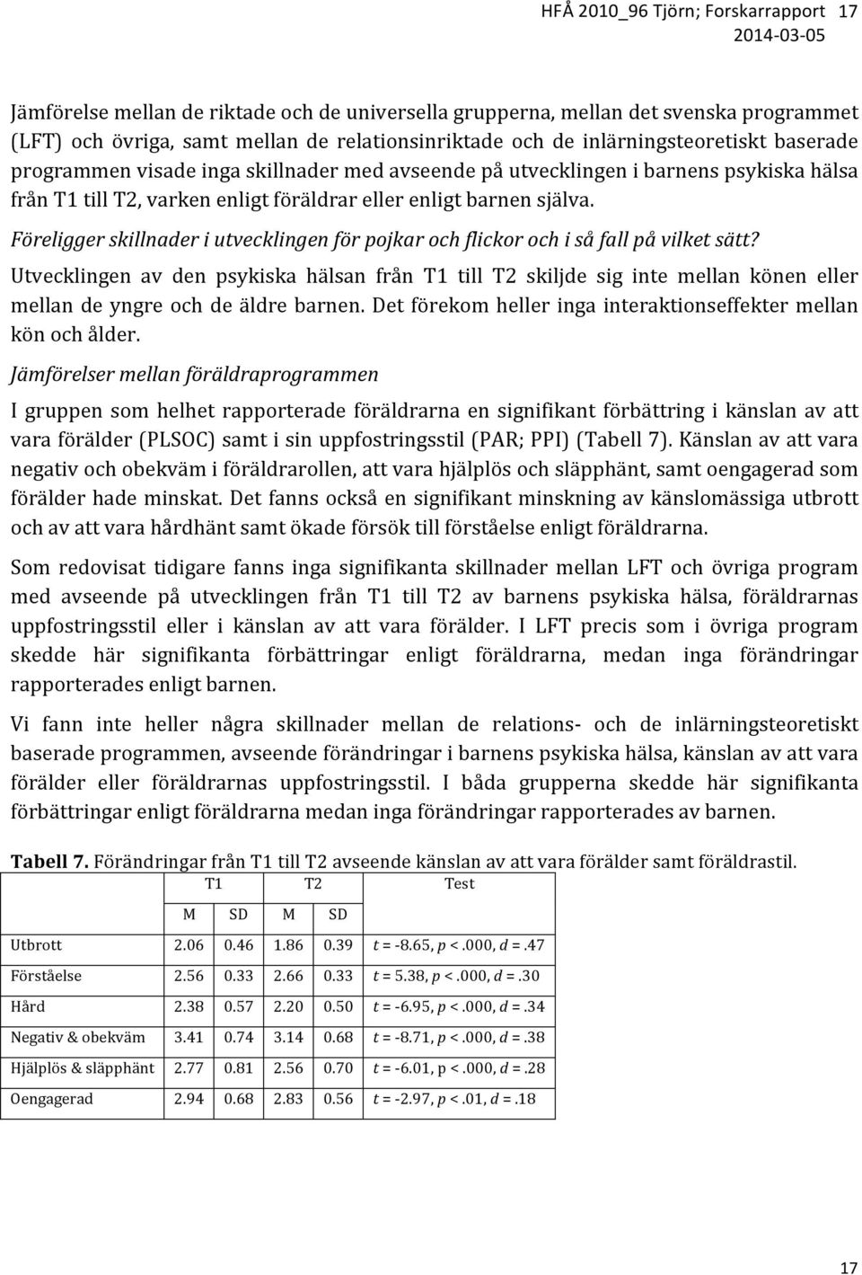 Föreligger skillnader i utvecklingen för pojkar och flickor och i så fall på vilket sätt?