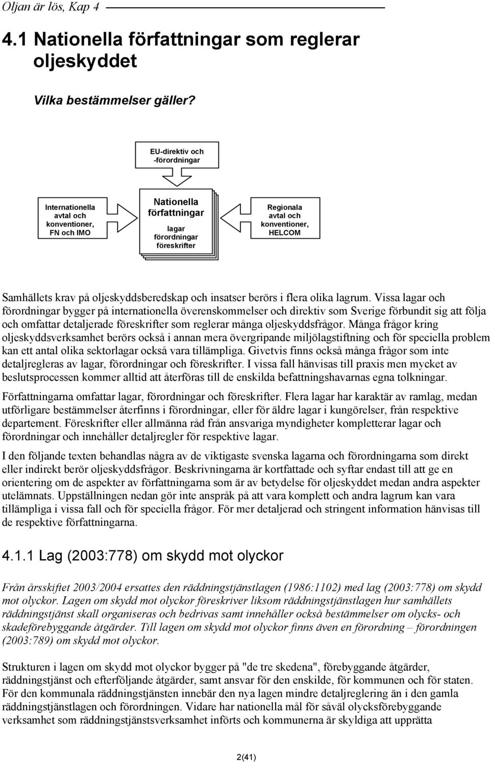 oljeskyddsberedskap och insatser berörs i flera olika lagrum.