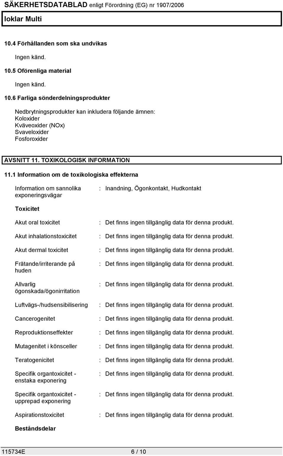 TOXIKOLOGISK INFORMATION 11.