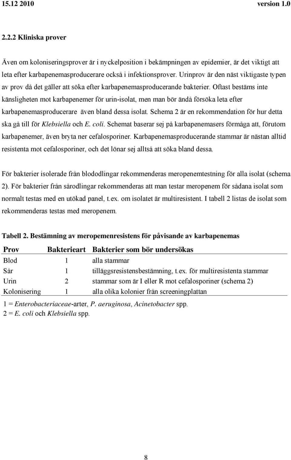 Oftast bestäms inte känsligheten mot karbapenemer för urin-isolat, men man bör ändå försöka leta efter karbapenemasproducerare även bland dessa isolat.