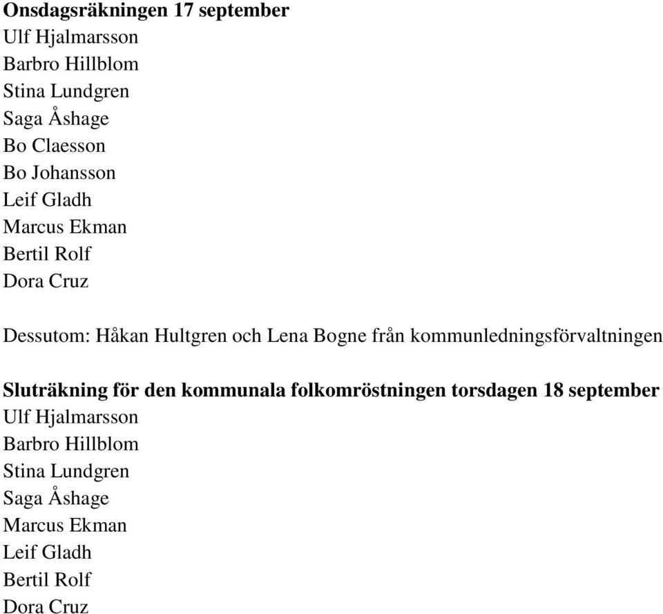 från kommunledningsförvaltningen Sluträkning för den kommunala folkomröstningen torsdagen 18