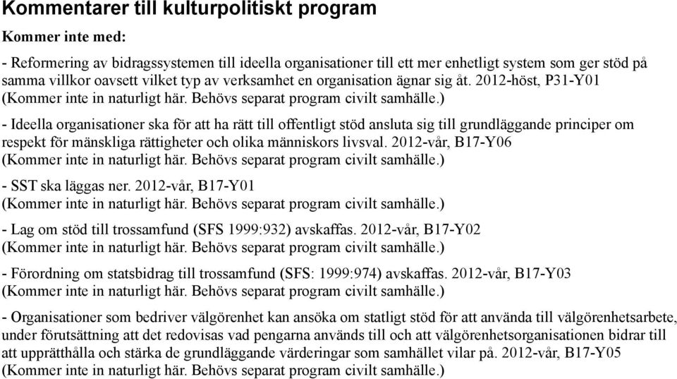 ) - Ideella organisationer ska för att ha rätt till offentligt stöd ansluta sig till grundläggande principer om respekt för mänskliga rättigheter och olika människors livsval.